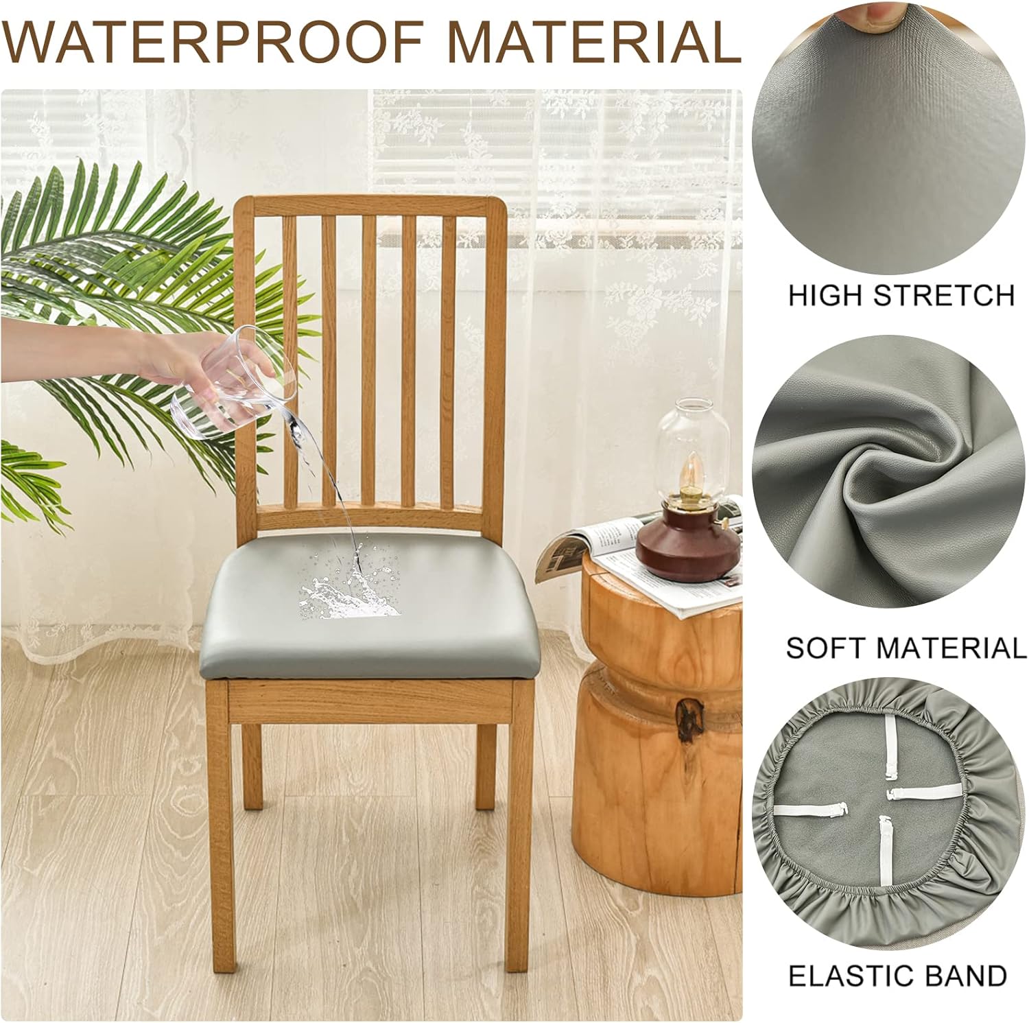 HAOYONG Juego de 6 fundas de asiento para silla, fundas impermeables de poliuretano para sillas de comedor, fundas de cojín impermeables para sillas