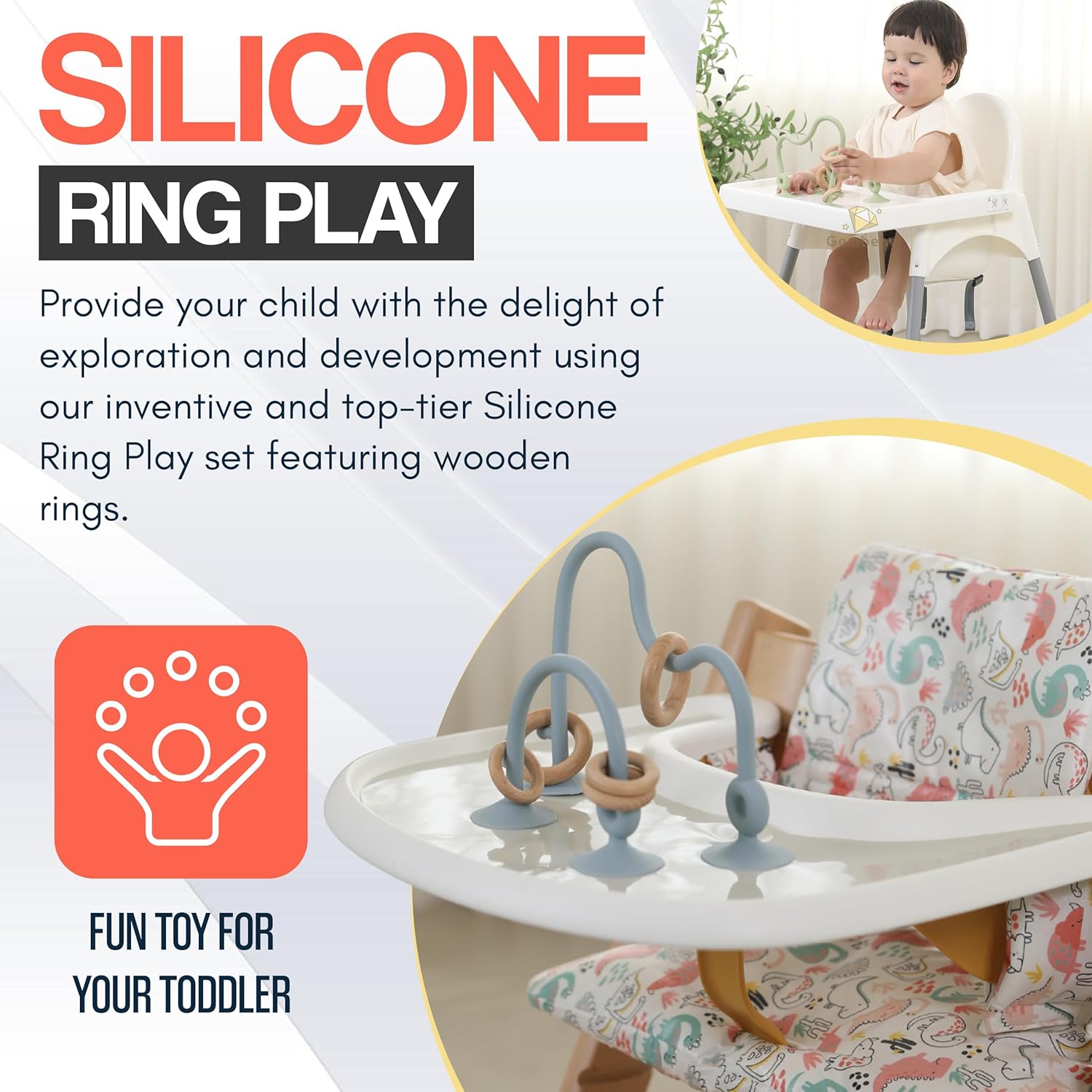 Juguetes para silla alta con ventosas  Juguetes de silicona y madera para silla alta con ventosa para bebés de 6 a 12 meses  Atractivos juguetes de