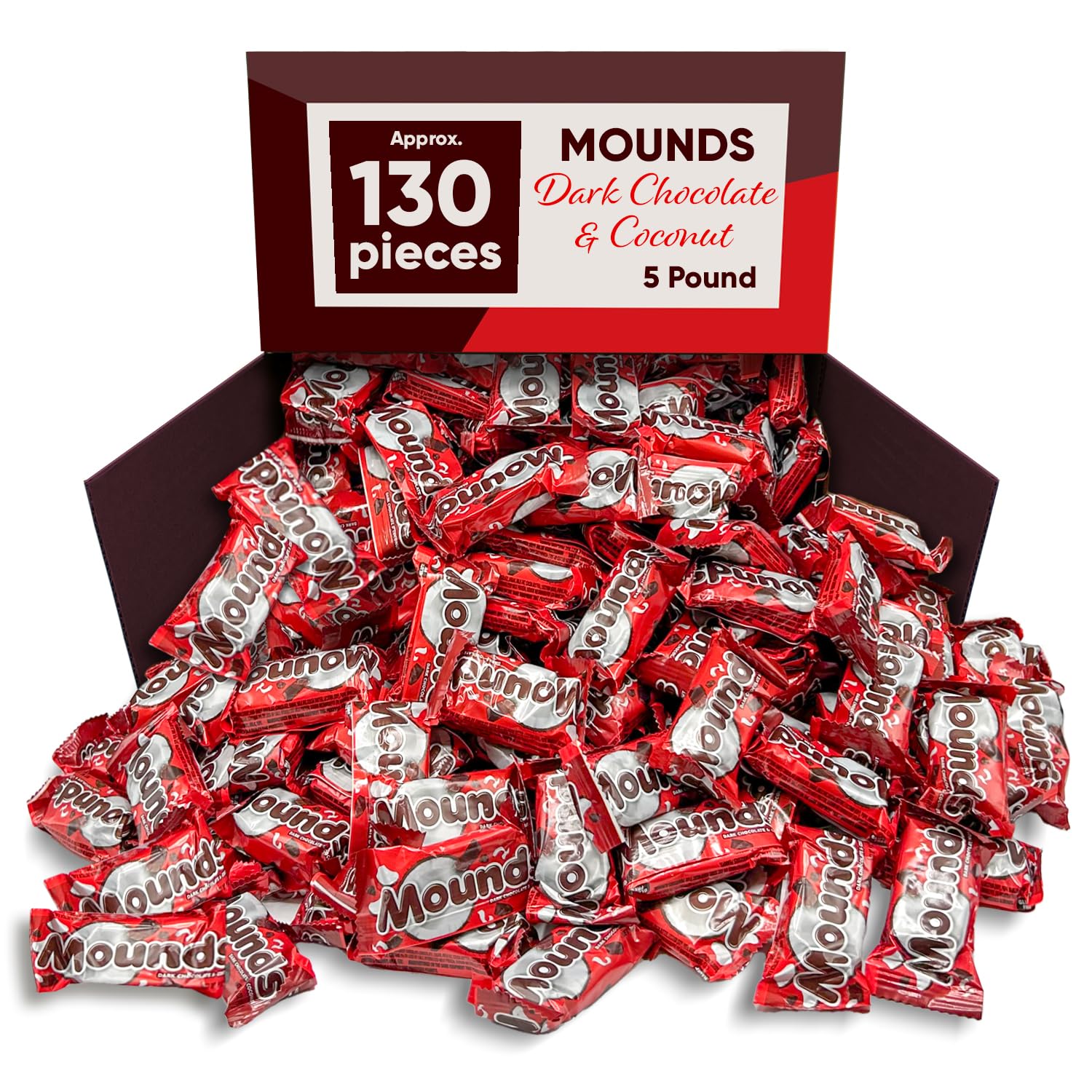 Mounds Chocolate oscuro y coco  Caramelos a granel  Bolsa de 5 libras aproximadamente 130 montículos de caramelo  Caramelo de chocolate, caramelo de