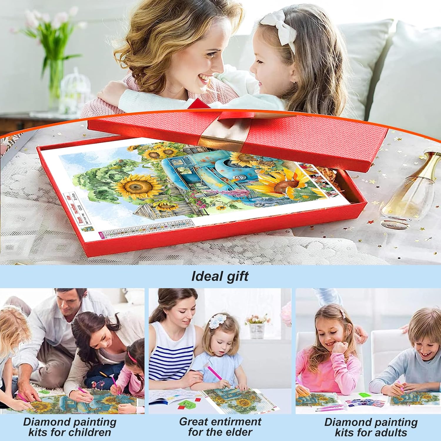 Acudotr Kits de pintura de diamantes para adultos, kits de arte de diamantes 5D para principiantes, kits de pintura de diamantes de taladro completo