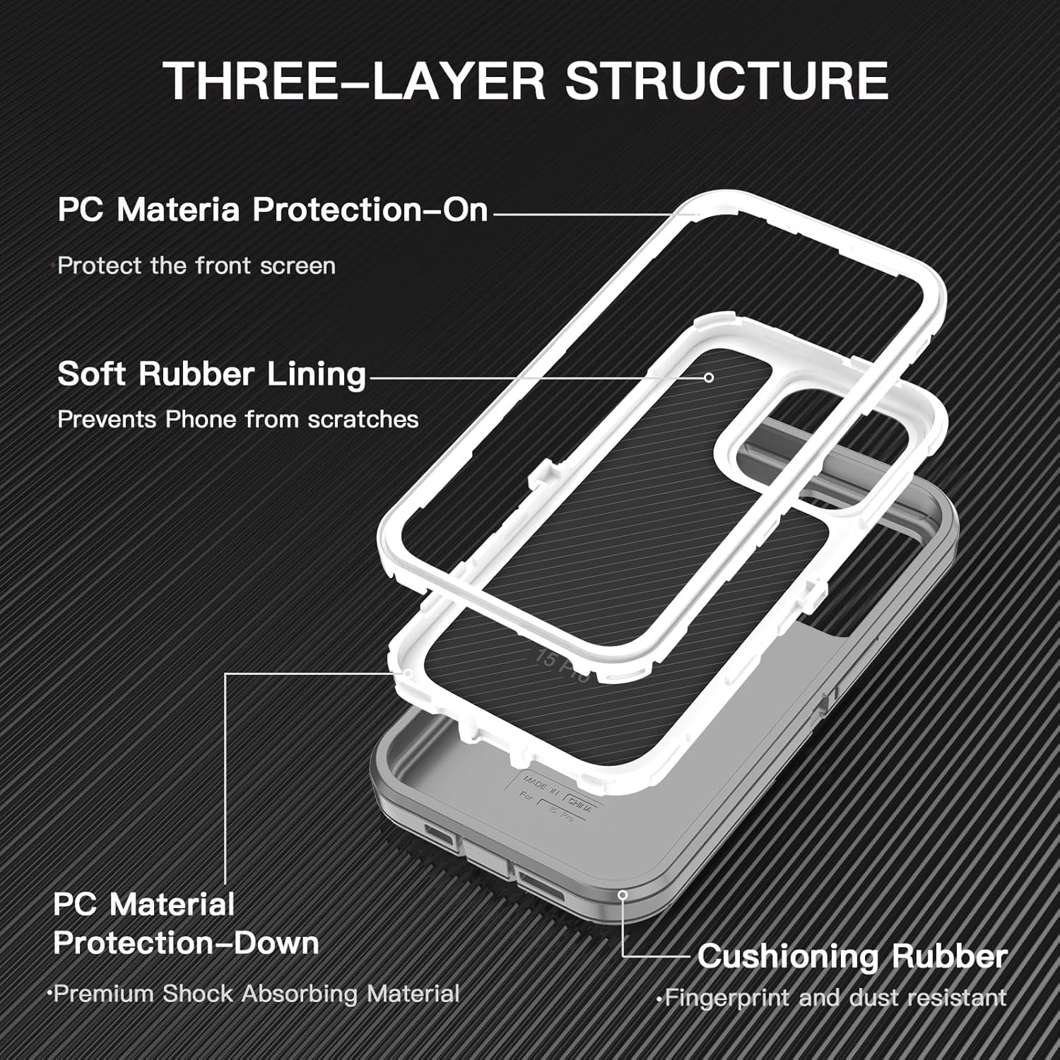 I-HONVA Funda para iPhone 15 Pro a prueba de golpes, a prueba de polvo y caídas, 3 capas de protección de cuerpo completo sin protector de pantalla