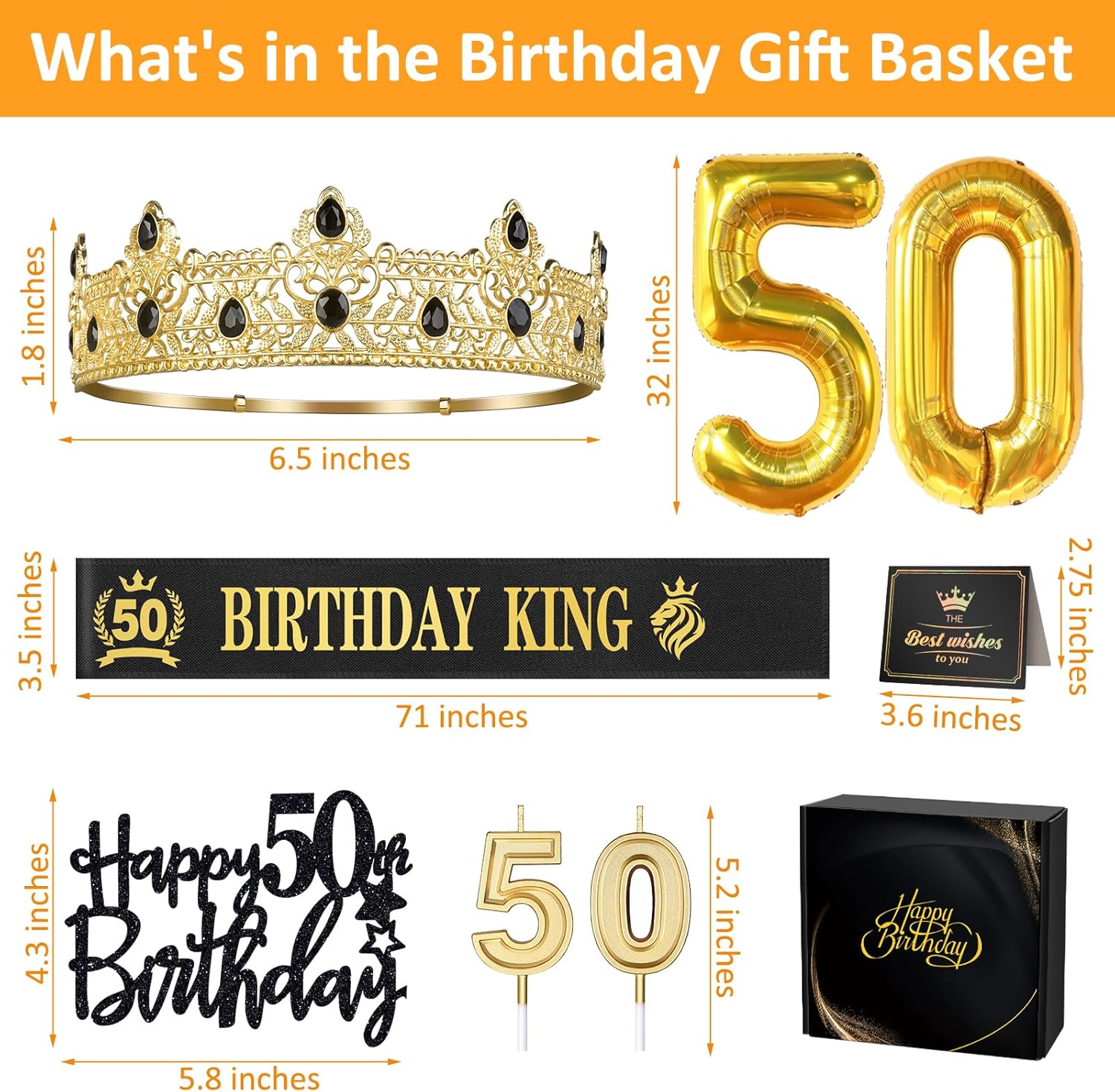 Regalos de cumpleaños 50 para hombres, decoraciones de cumpleaños número 50 para hombres, corona de cumpleaños King y banda de cumpleaños King y