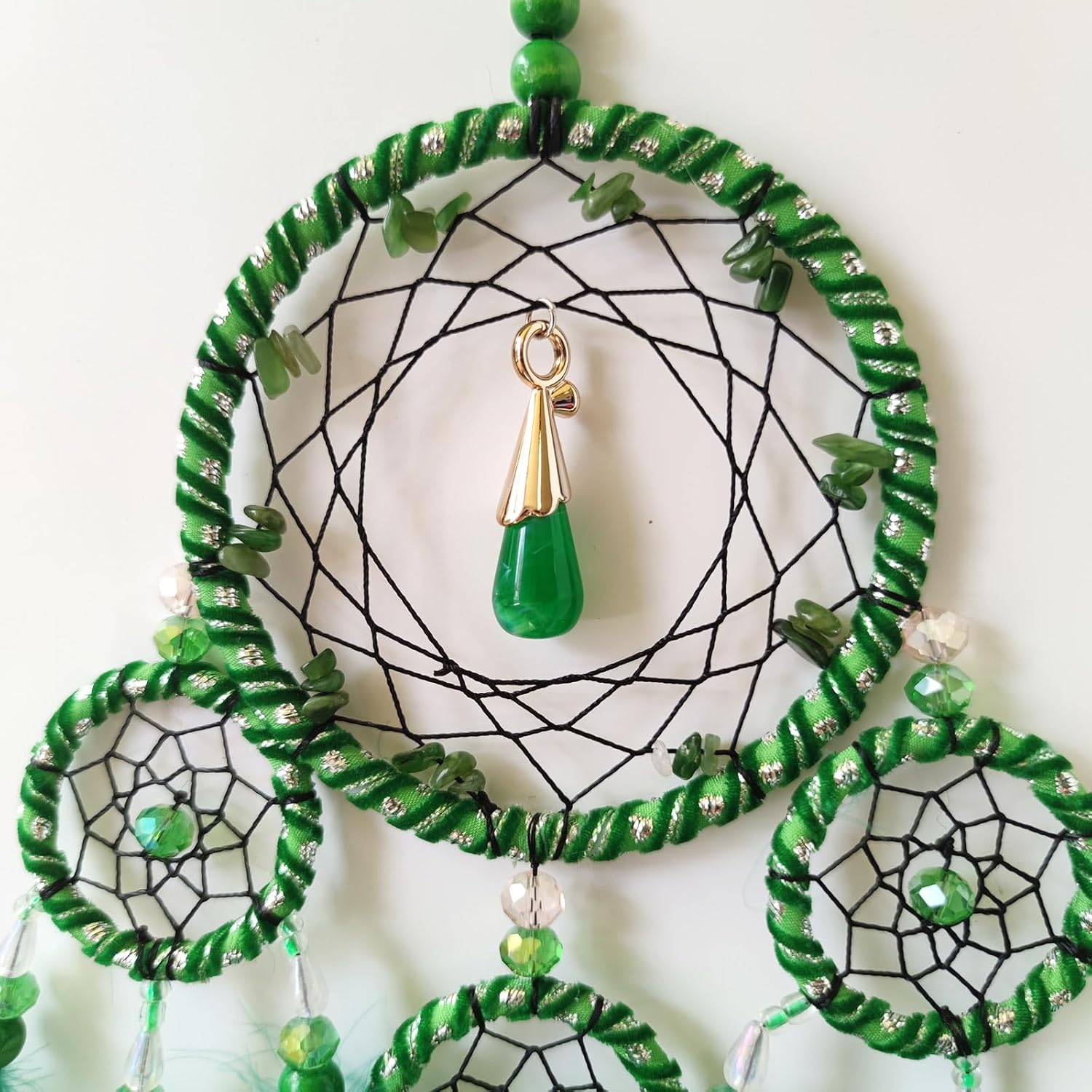 SOYUZU Atrapasueños pequeños verdes para dormitorio, atrapasueños de plumas para adultos, atrapasueños para colgar en la pared, regalos de bendición
