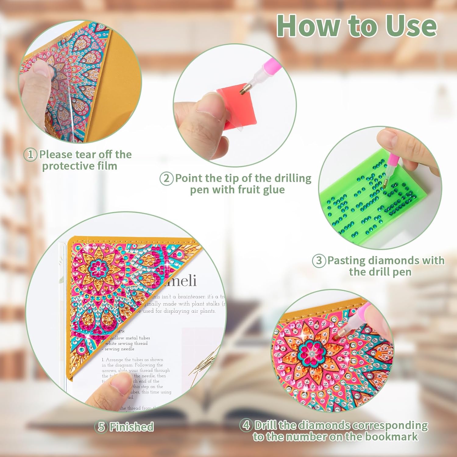 ALKALO Juego de 6 marcapáginas de esquina de pintura de diamantes DIY 5d Mandala Diamond Page Book Art Kits