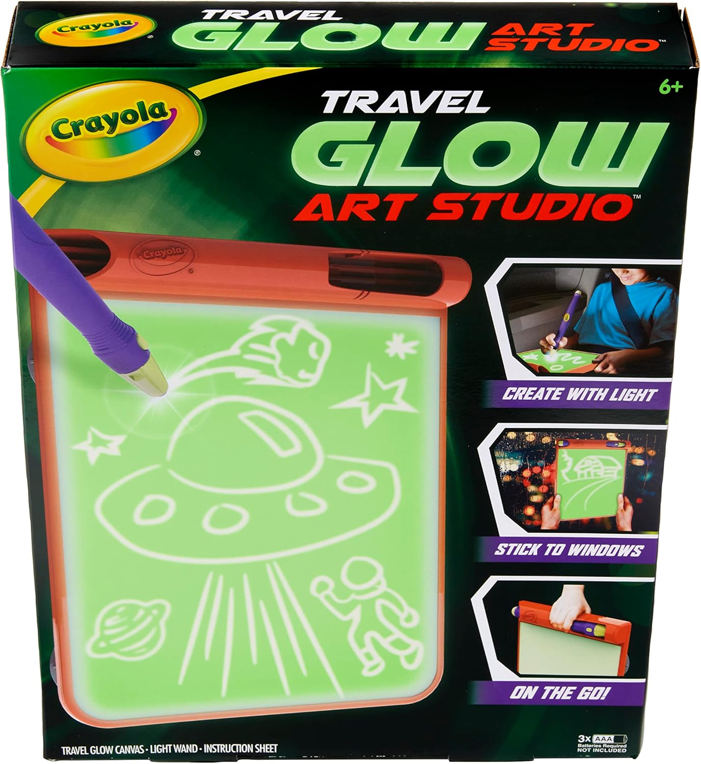 Crayola Travel Glow Art Studio, juguetes que brillan en la oscuridad, regalos para niños y niñas de 6, 7, 8, 9 años