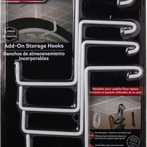 Gancho accesorio para almacenamiento, de la marca HyLoft, para estante de techo HyLoft modelo 540, 4 unidades Gancho accesorio para almacenamiento, de la marca HyLoft, para estante de techo HyLoft modelo 540, 4 unidades