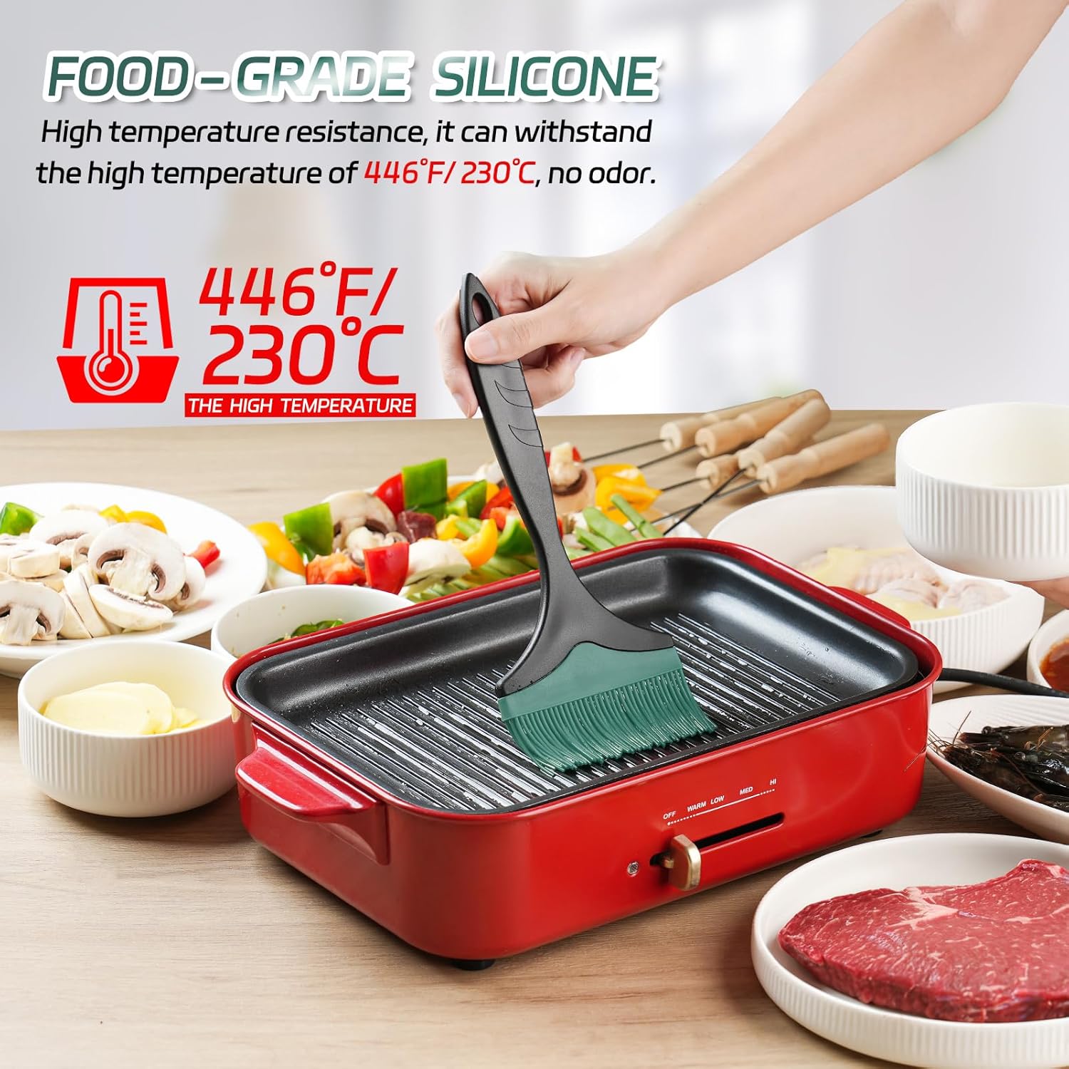 Cepillo grande de silicona para untar para parrilla, cepillo de silicona extra ancho de 3.95 pulgadas para asar a la parrilla, cepillos resistentes