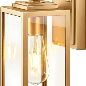 VIANIS Lámpara de pared dorada para exteriores, sensor de atardecer a amanecer, apliques de montaje en pared exterior para casa, lámparas de pared VIANIS Lámpara de pared dorada para exteriores, sensor de atardecer a amanecer, apliques de montaje en pared exterior para casa, lámparas de pared