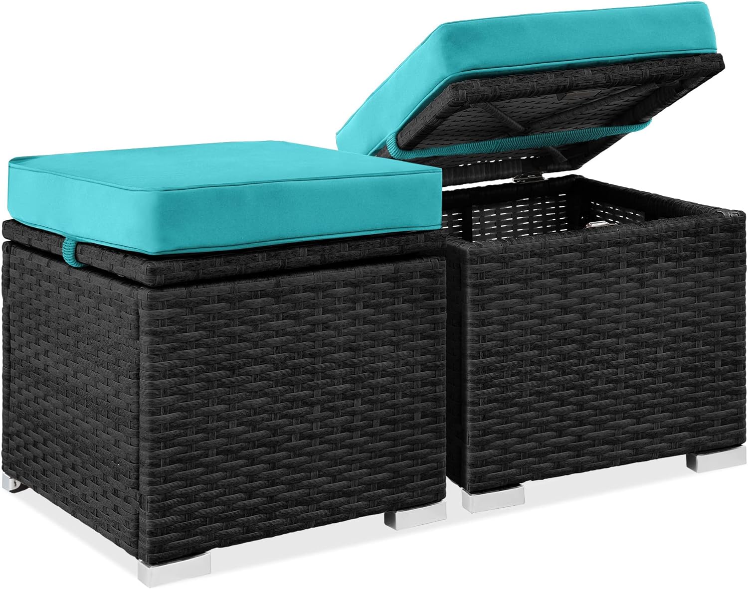 Best Choice Products Juego de 2 otomanas de mimbre, muebles de exterior multiusos para patio, patio trasero, asientos adicionales, reposapiés, mesa