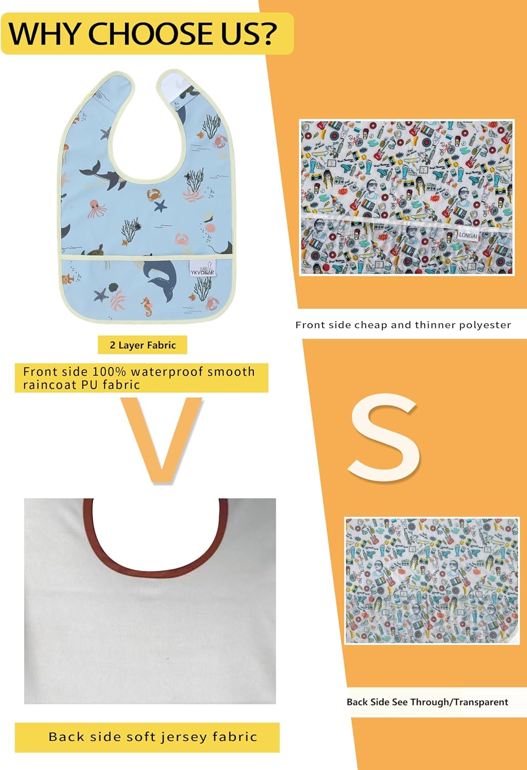 YKVOSAR Baby Bibs for Eating Waterproof Baby Bibs Baby Feeding Bibs 2 Packs Washable Baby Food Bibs 6-24 Months