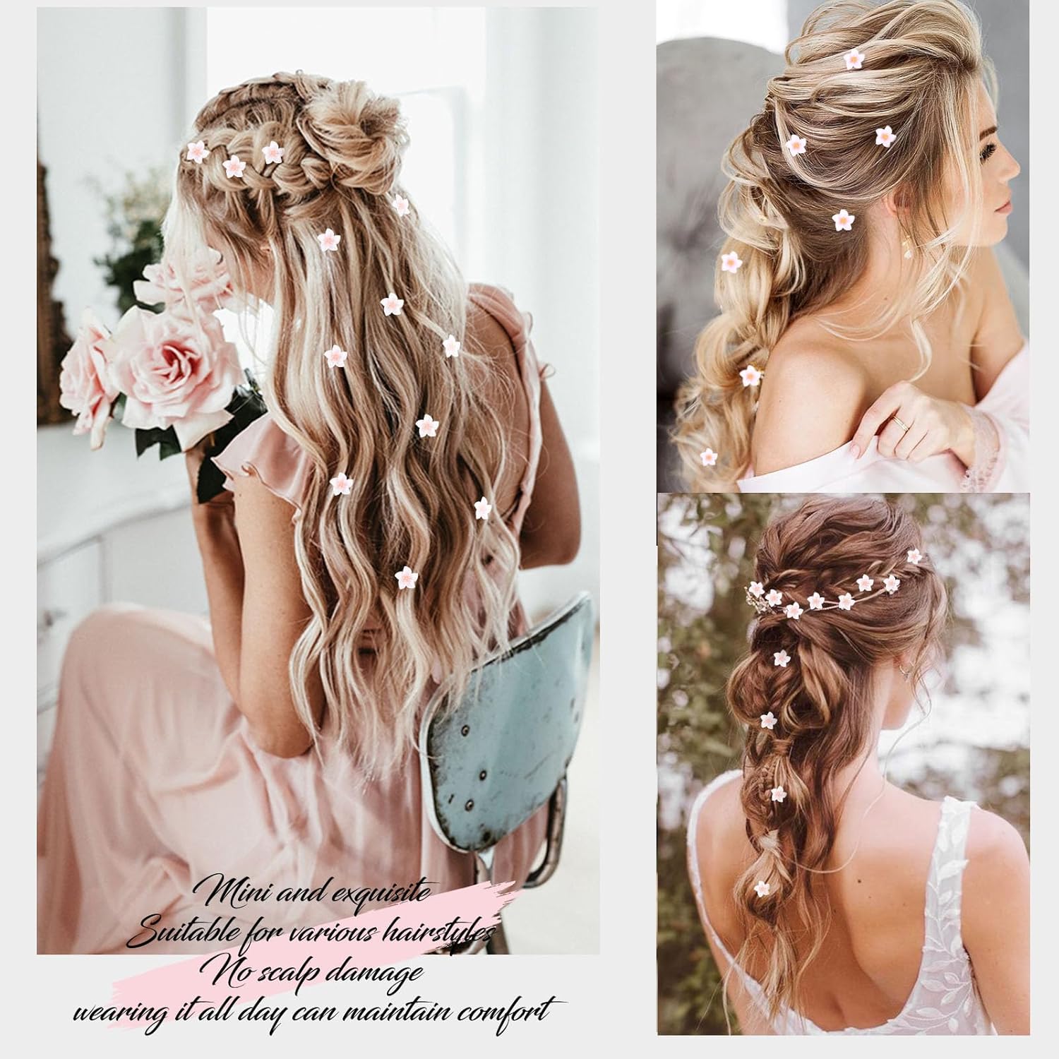 20 pinzas pequeñas para el pelo de flores para niñas y mujeres, lindos clips de flores para el cabello, pasadores de pelo de boda, accesorios para