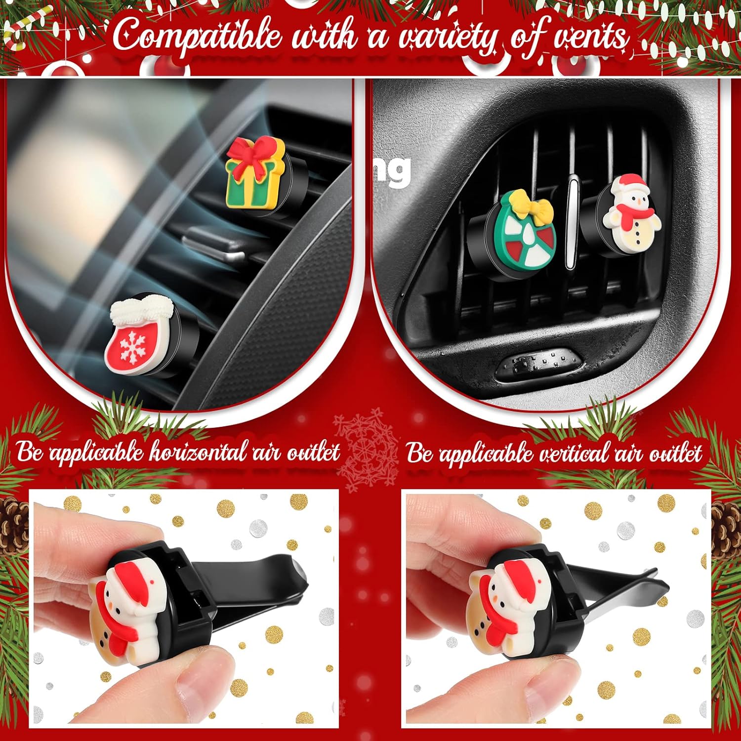 8 clips de ventilación de Navidad para automóvil, decoraciones de Navidad, ambientador de aire acondicionado, clip de salida de aire acondicionado,