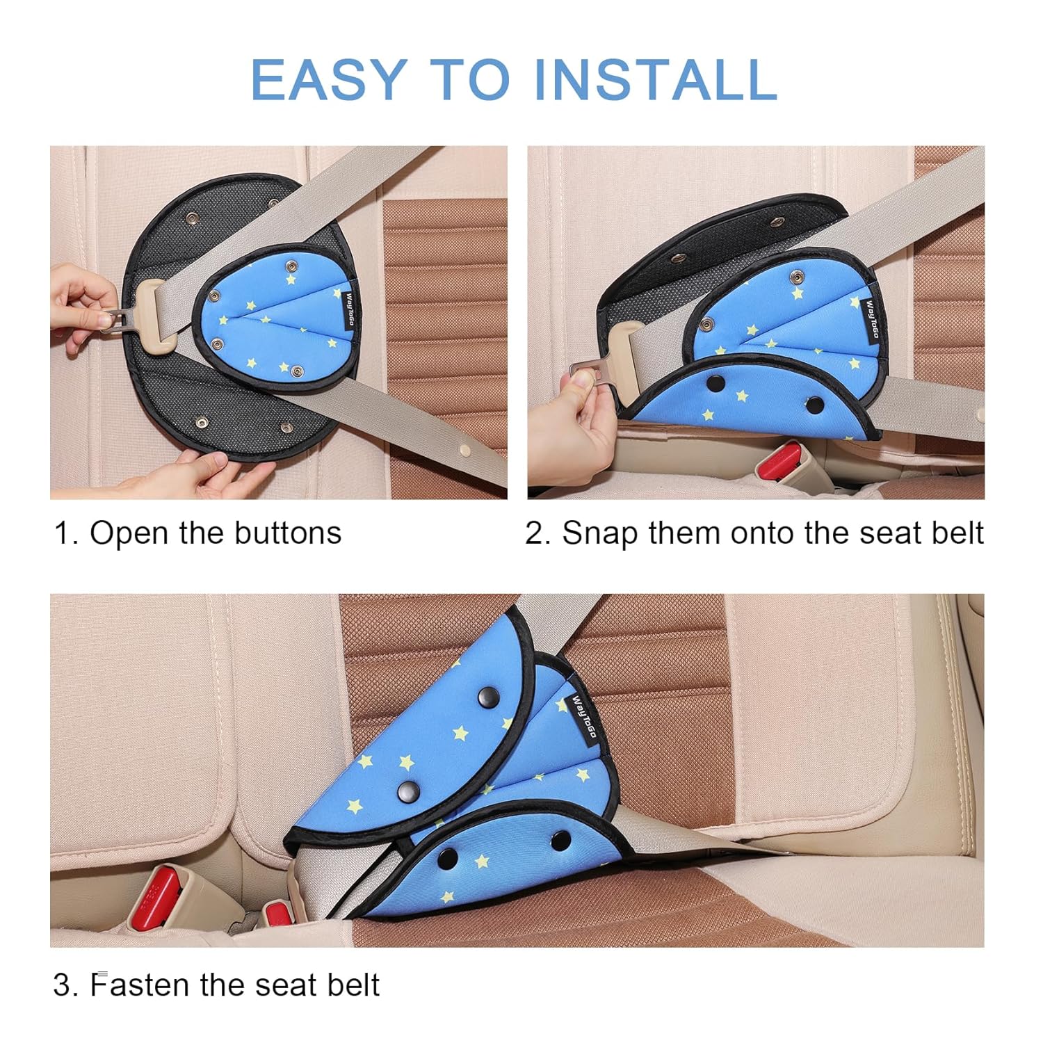 WayToGo Ajustador de cinturón de seguridad para niños, lindo patrón de dibujos animados para niños, funda de cinturón de seguridad para niños