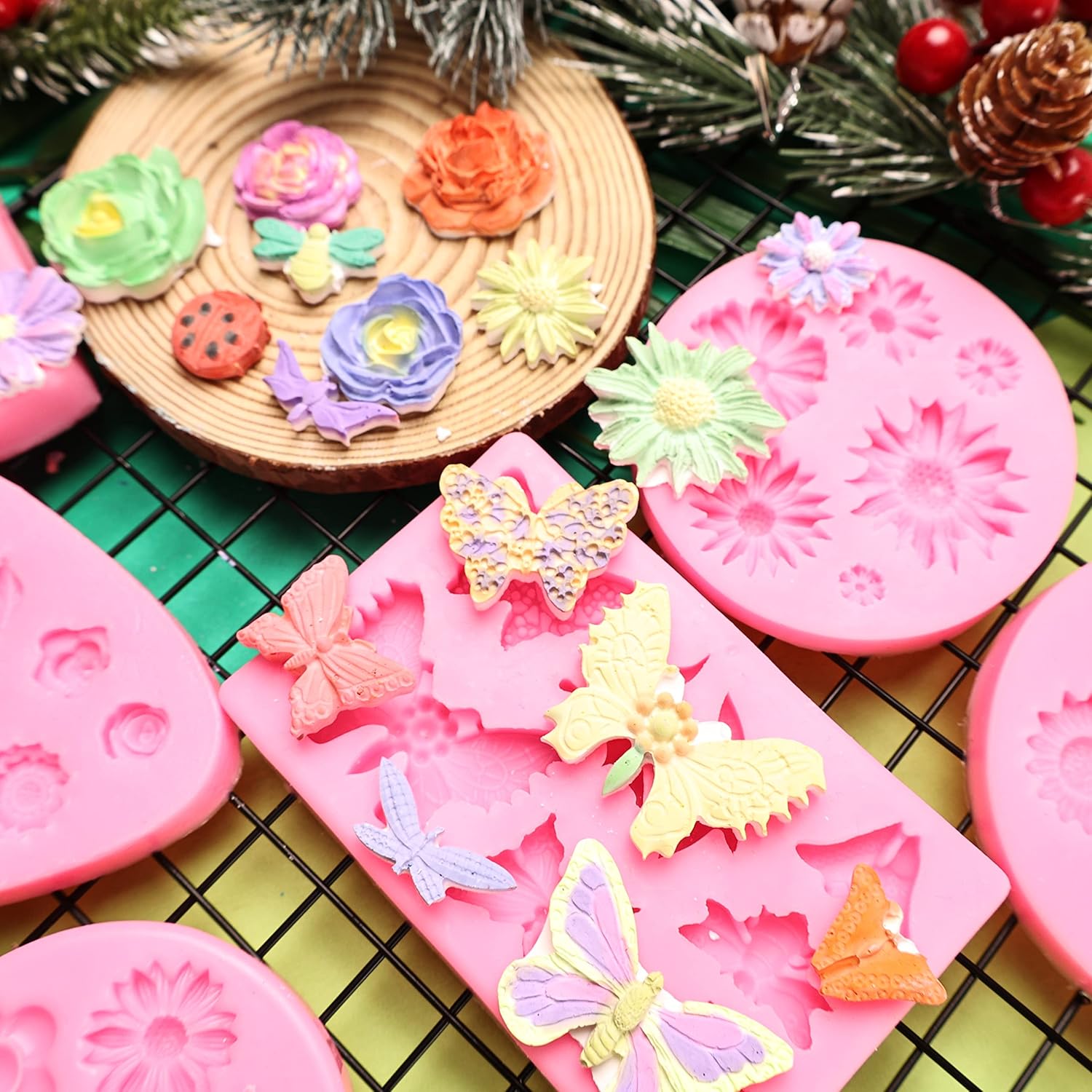 Moldes para fondant de flores, 8 moldes de silicona para dulces de flores y mariposas para fondant de chocolate, arcilla polimérica, jabón,