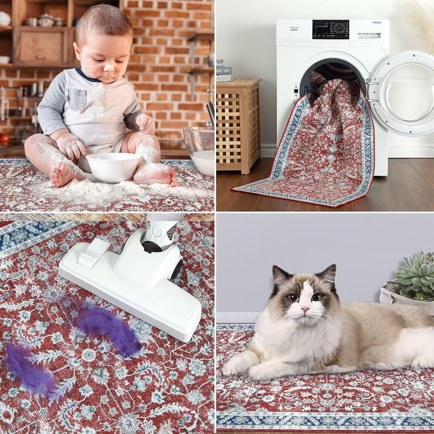 GAOMON Alfombra de área para sala de estar, 9 x 12, lavable a máquina, oriental persa para dormitorio, alfombra vintage con estampado floral