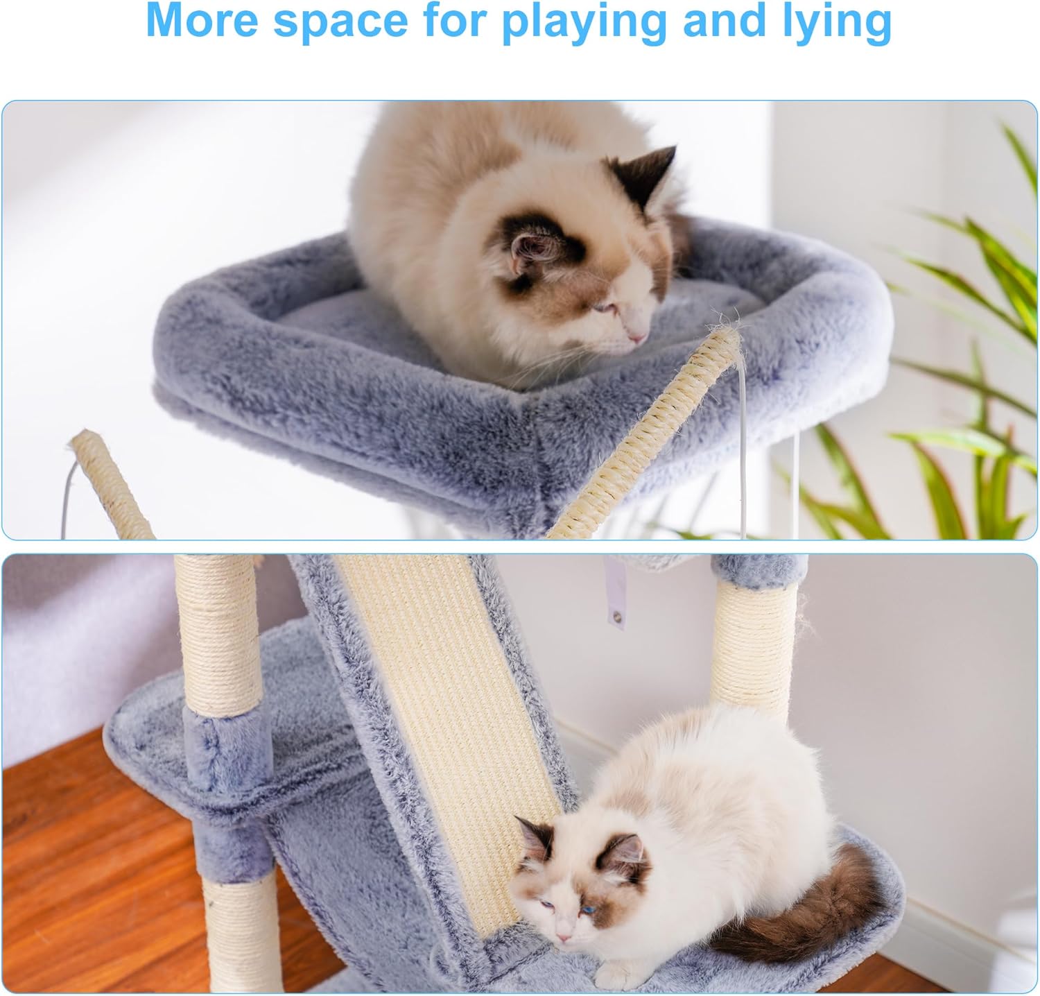 Hey-brother Árbol para gatos, torre para gatos de 61 pulgadas para gatos de interior, casa para gatos con plataforma acolchada, bolas de juguete,