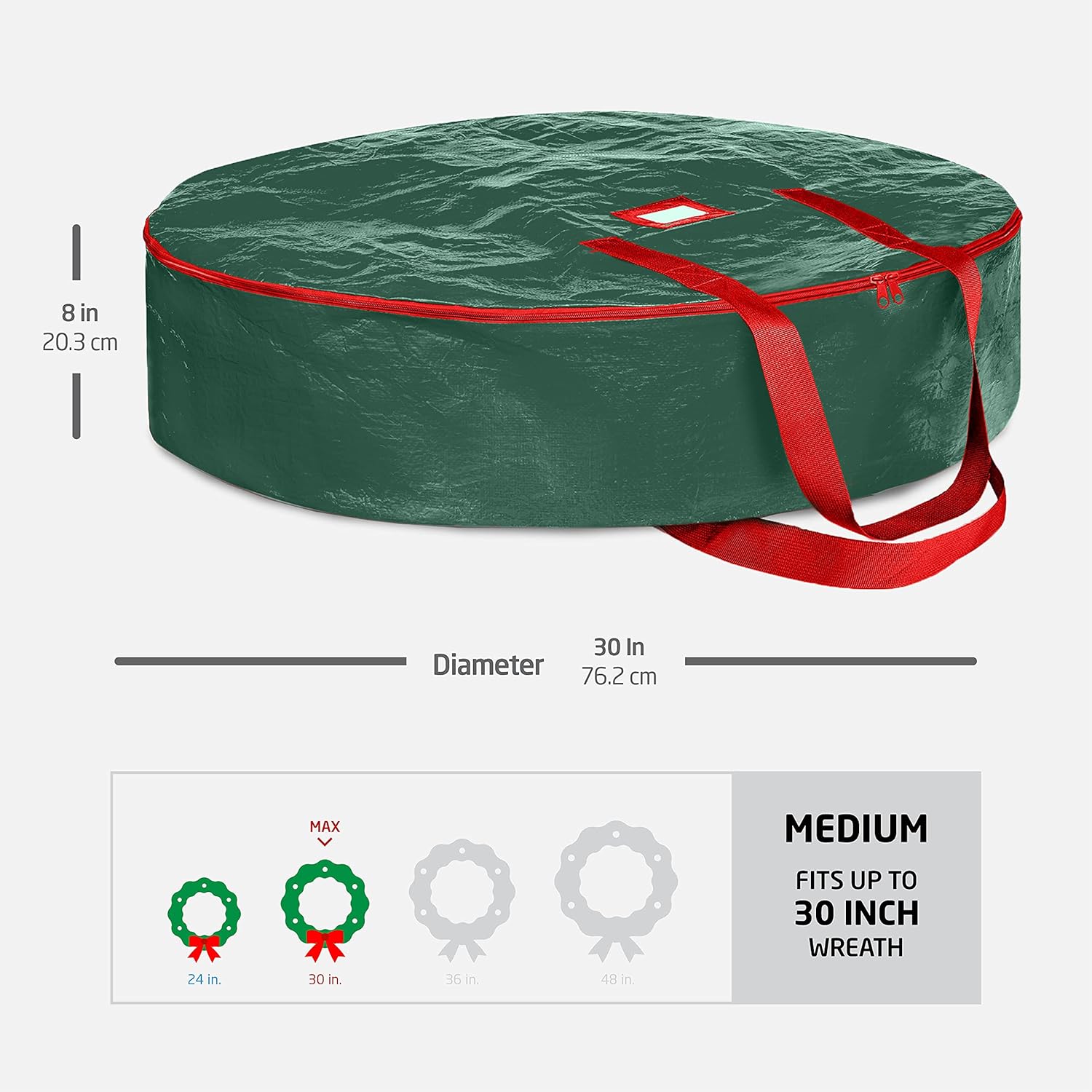 ZOBER Contenedor de almacenamiento de corona de Navidad de 30 pulgadas, resistente al agua, bolsa de almacenamiento con doble cremallera para