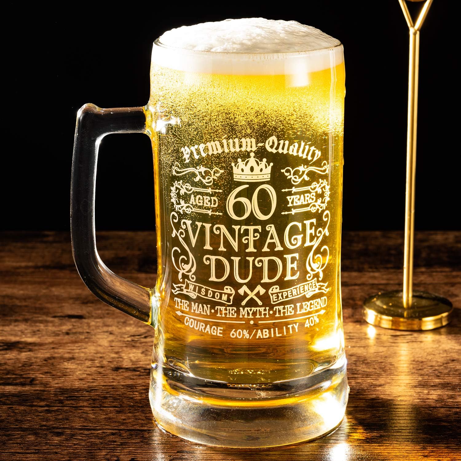 Crisky Taza de cerveza vintage de 60 cumpleaños para hombres de 60 años, regalo de 21 onzas, vaso de cerveza de cumpleaños para él, marido, padre,