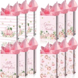 Capoda 24 bolsas de regalo de Acción de Gracias, bolsas de regalo de calabaza rosa a granel con asa y papel de seda, bolsas de agradecimiento, Capoda 24 bolsas de regalo de Acción de Gracias, bolsas de regalo de calabaza rosa a granel con asa y papel de seda, bolsas de agradecimiento,