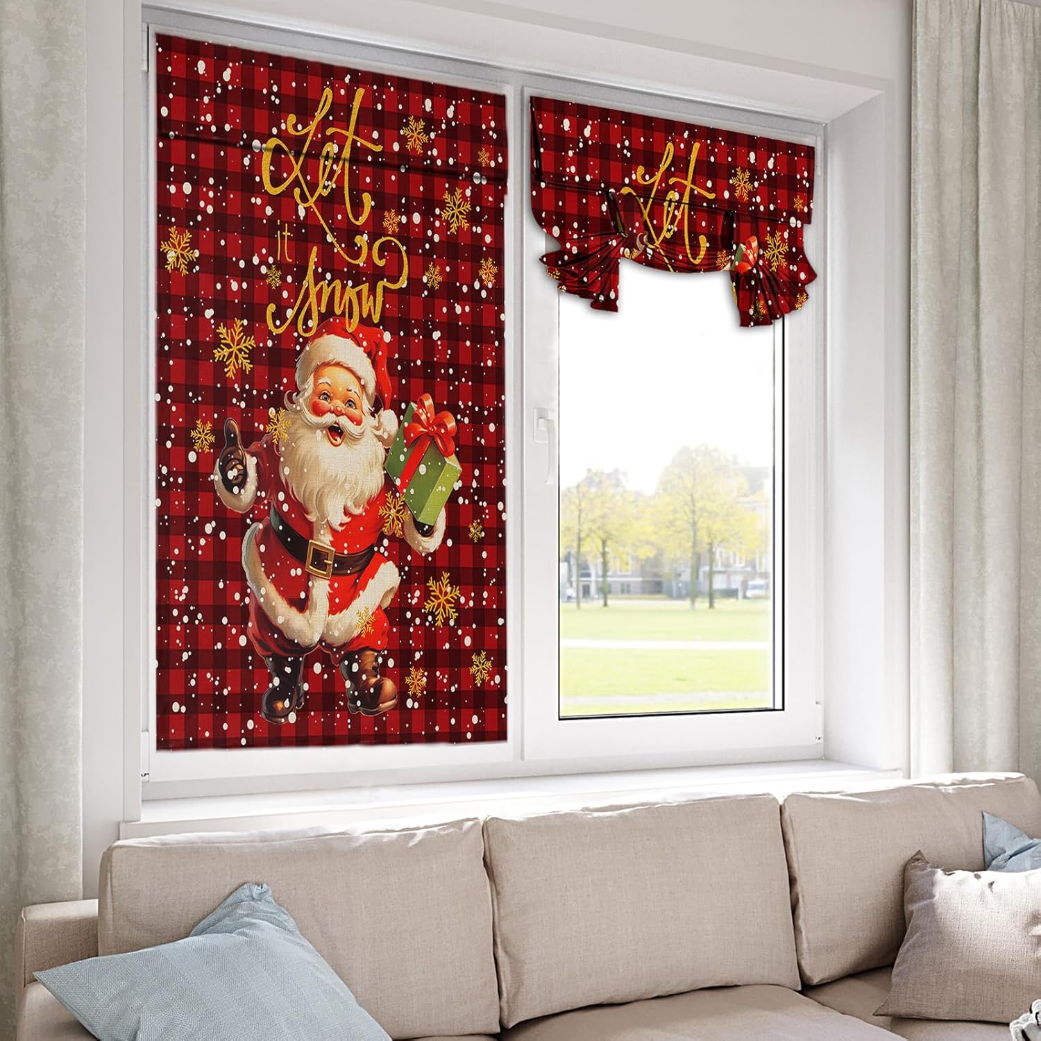 Cortinas de puerta para ventanas de puerta, cortinas de ventana de árbol de Navidad de Papá Noel para puerta de vidrio francesa, aislamiento térmico