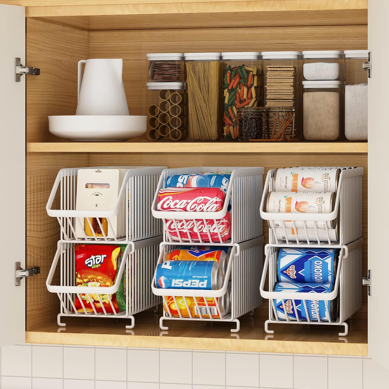 GILLAS Paquete de 4 organizadores apilables de latas de soda para refrigerador, dispensador de latas, estante de almacenamiento de alimentos