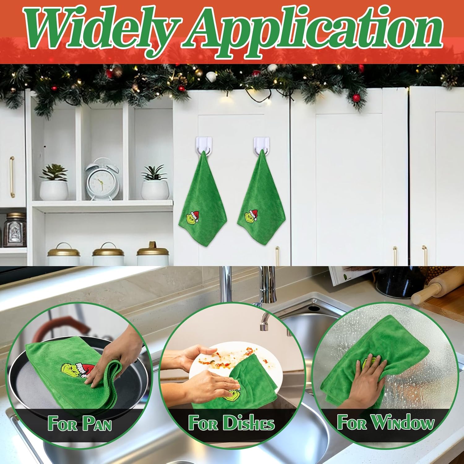 AMUHUA Juego de 3 toallas de mano navideñas para baño, color verde navideño, toallas de manos y toallas de baño para secar la ducha, limpiar y