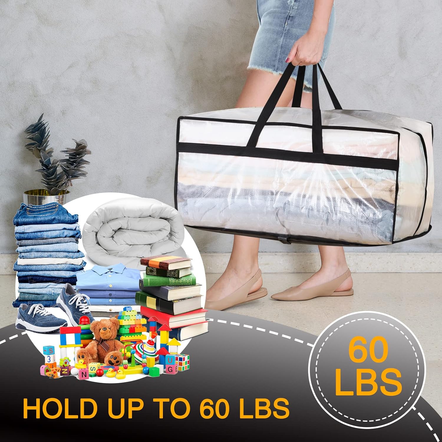 Fixwal Paquete de 4 bolsas de mudanza, suministros de mudanza, bolsas de almacenamiento grandes de gran tamaño con correas de mochila, asas fuertes,