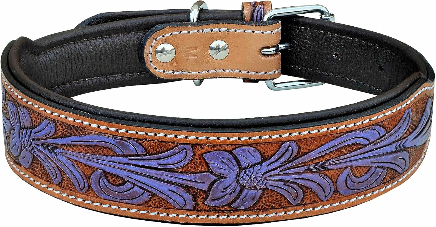 Affilare Collar de cuero para perro, estilo occidental, resistente, manual, ajustable, acolchado, suave para cachorros y perros grandes, 10AB127-M