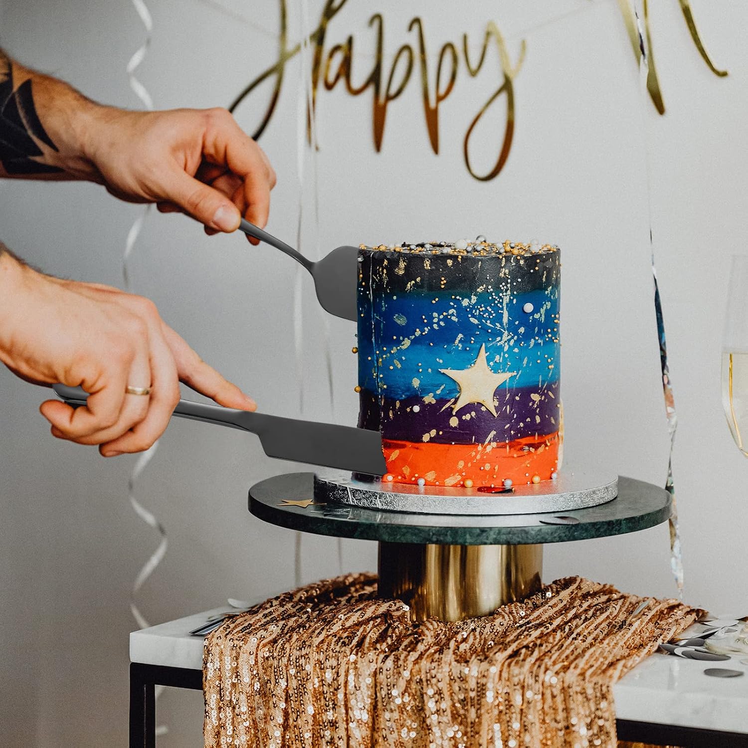 Juego de servir pasteles, servidores de pastelería, cuchillo de acero inoxidable y juego de servidor perfecto para cumpleaños, bodas, fiestas y