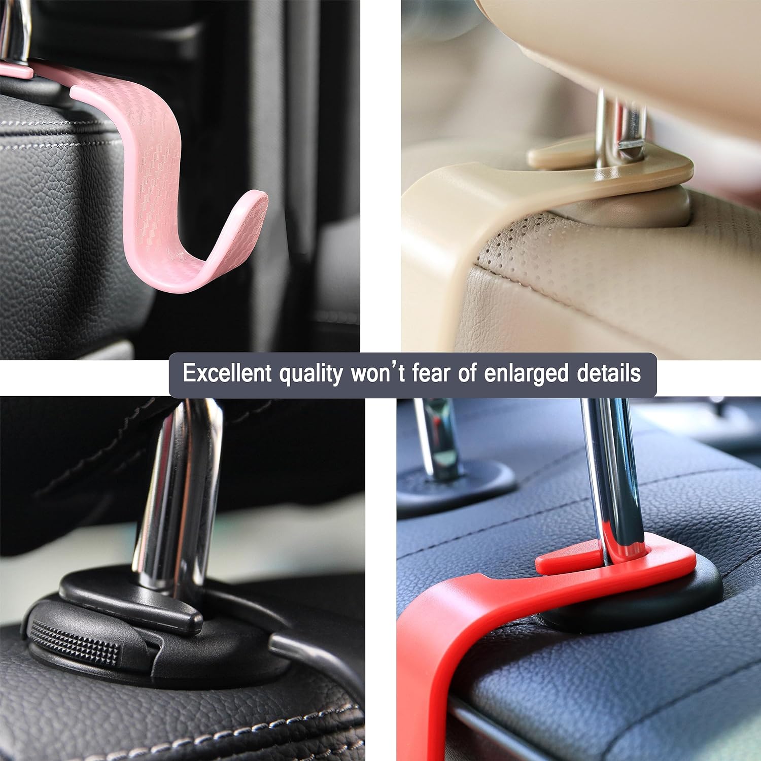 Amooca Paquete de 4 ganchos para reposacabezas de asiento de automóvil, organizador universal de almacenamiento de automóvil, para bolso, bolso,