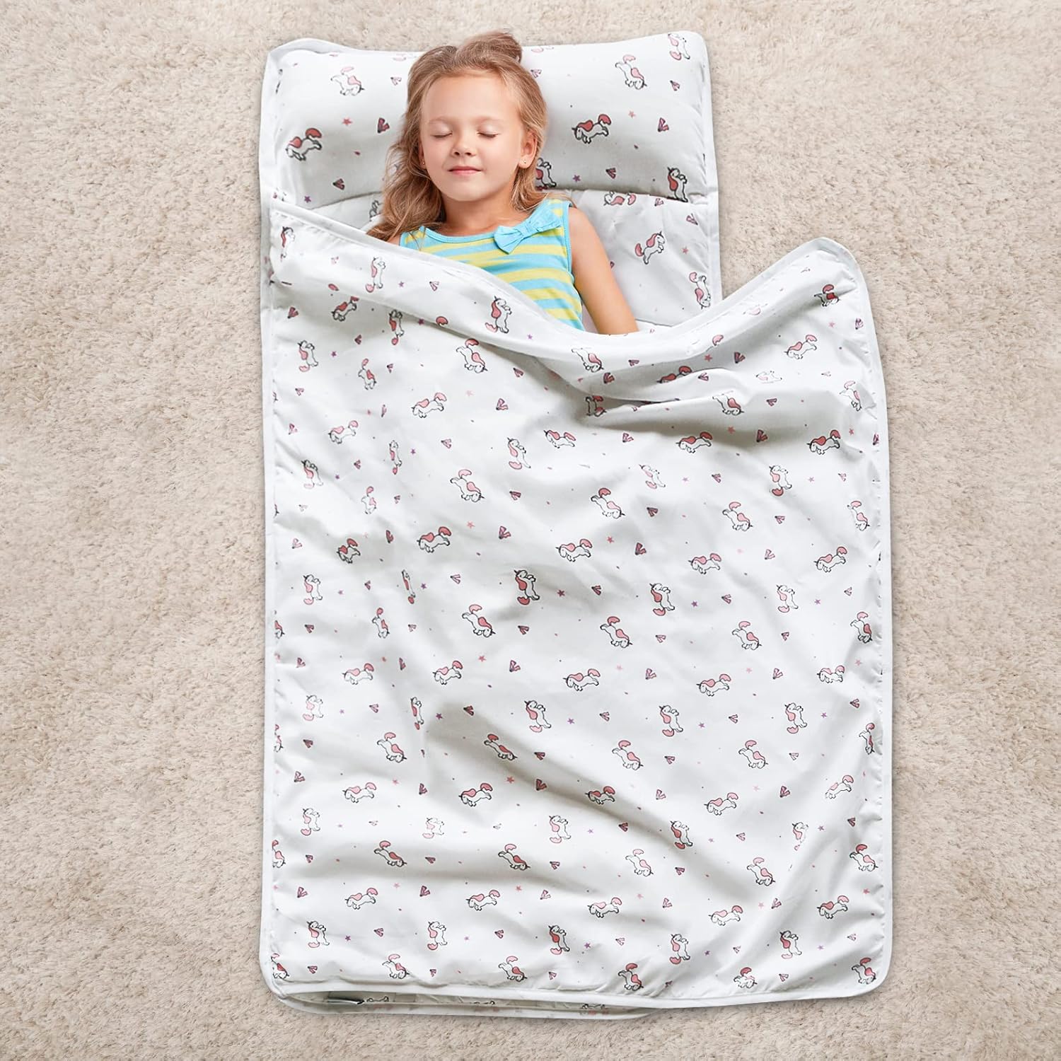 Tapete para siesta para niños pequeños con almohada y manta de 50 x 21 x 1.5 pulgadas, tapete para siesta para niños y niñas, súper suave y