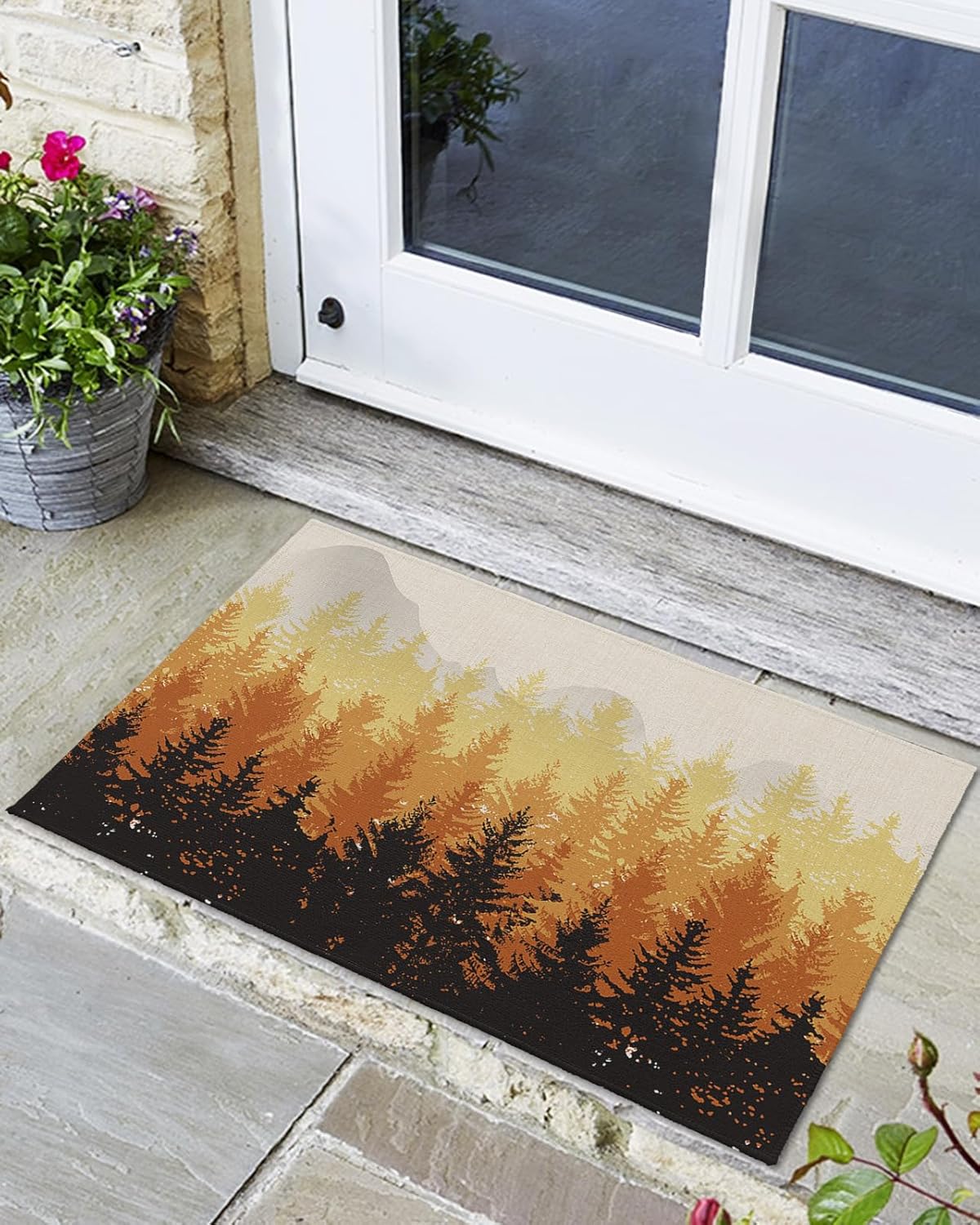 Tapete para puerta delantera, antideslizante, absorbente, para puerta de entrada, para interiores y exteriores, alfombras pequeñas, diseño de bosque
