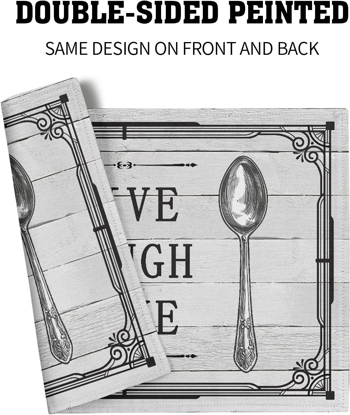 Giwawa Live Laugh Love – Juego de 4 manteles individuales con cuchillo, tenedor, cuchara, estilo vintage, decorativo, de lino, lavable, resistente