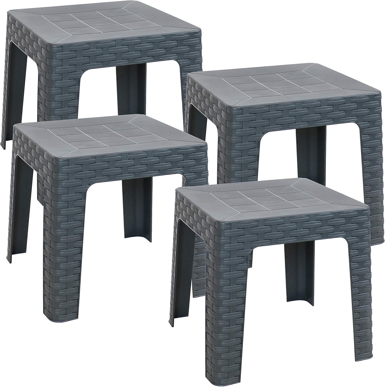 Sunnydaze Mesa auxiliar cuadrada de plástico para interiores y exteriores de 18 pulgadas, juego de 4, color gris