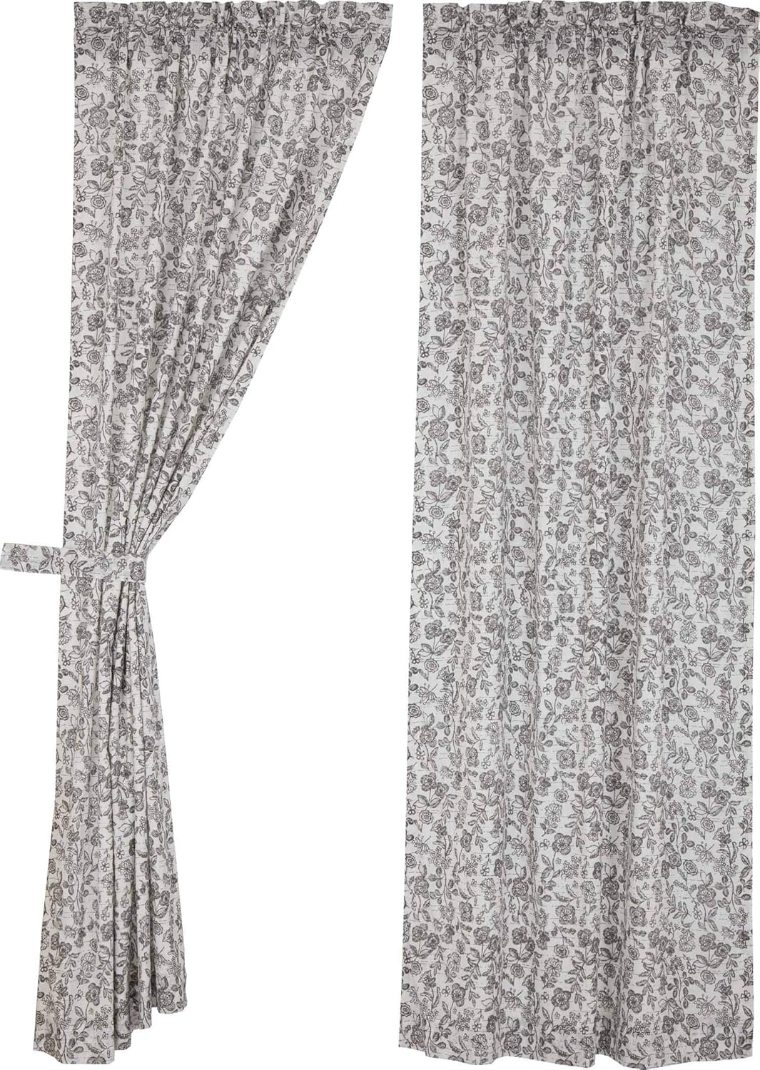 Cortinas de panel floral Gray Gables, juego de 2, 96 pulgadas de largo, estampado botánico, casa de campo vintage de granja