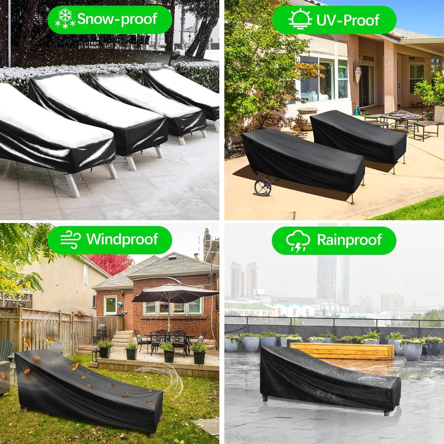 Fundas impermeables para tumbonas de patio, para exteriores, para todo tipo de clima, protección resistente para tu valiosa tumbona, 76 pulgadas de