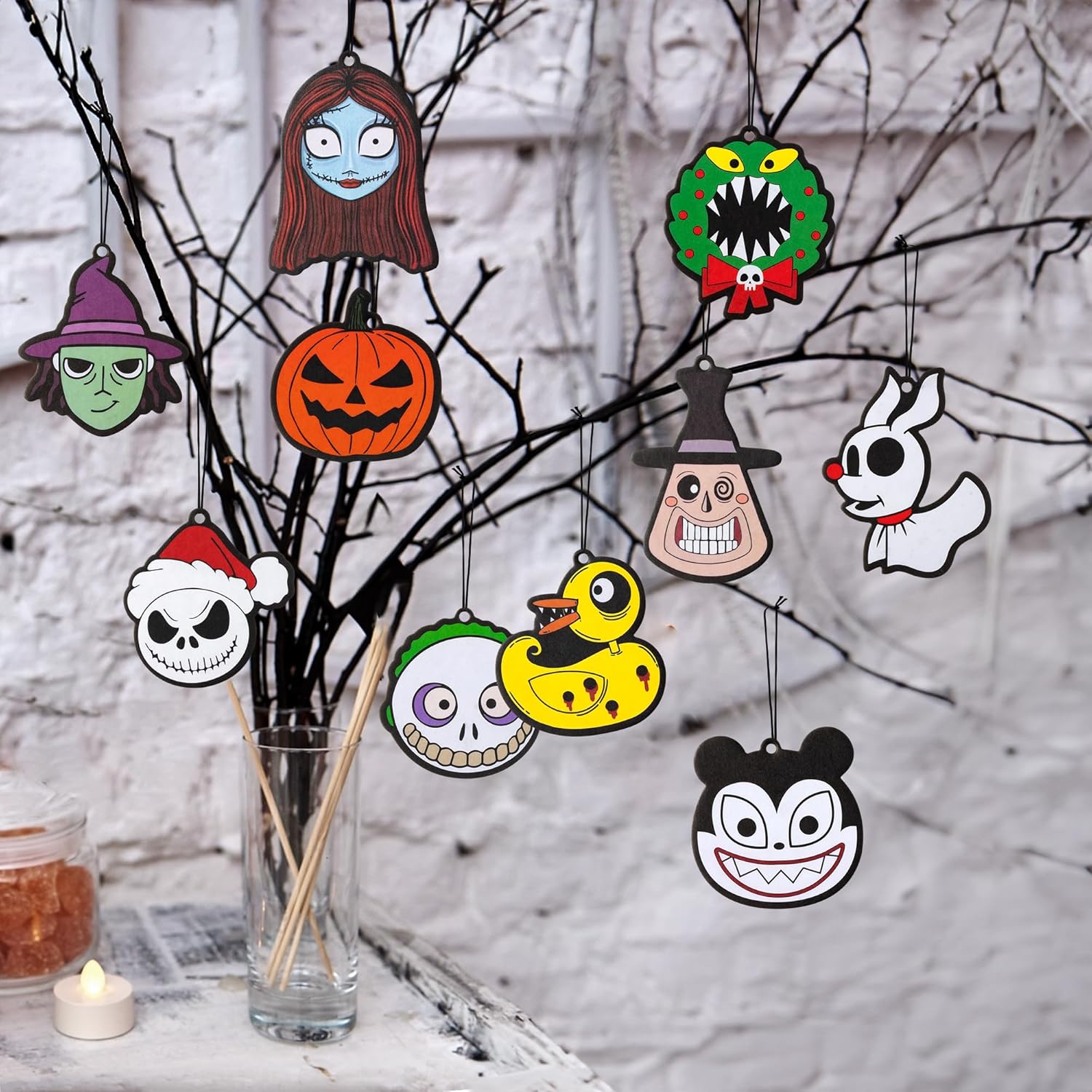 L1rabe 12 ambientadores navideños para automóvil, Jack y Sally, diseño de calavera de dibujos animados de Navidad, tarjetas perfumadas con fragancia