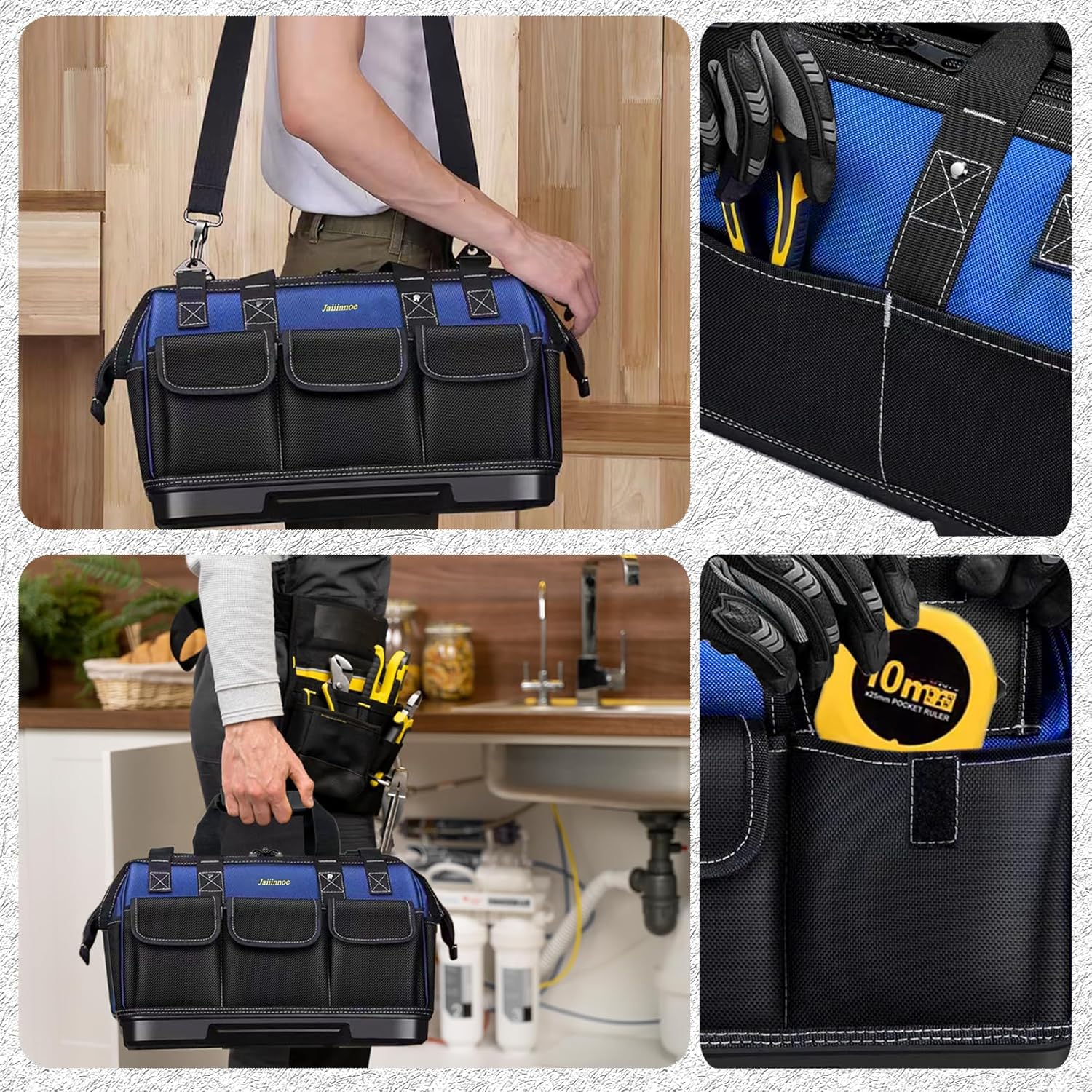 16+1Pockets Tools Bag,Heavy-Duty Electrician Tool Organizer Bag,16 Inch Carry On Electrician Tool Pouch,Waterproof Canvas Tool Bags for Men