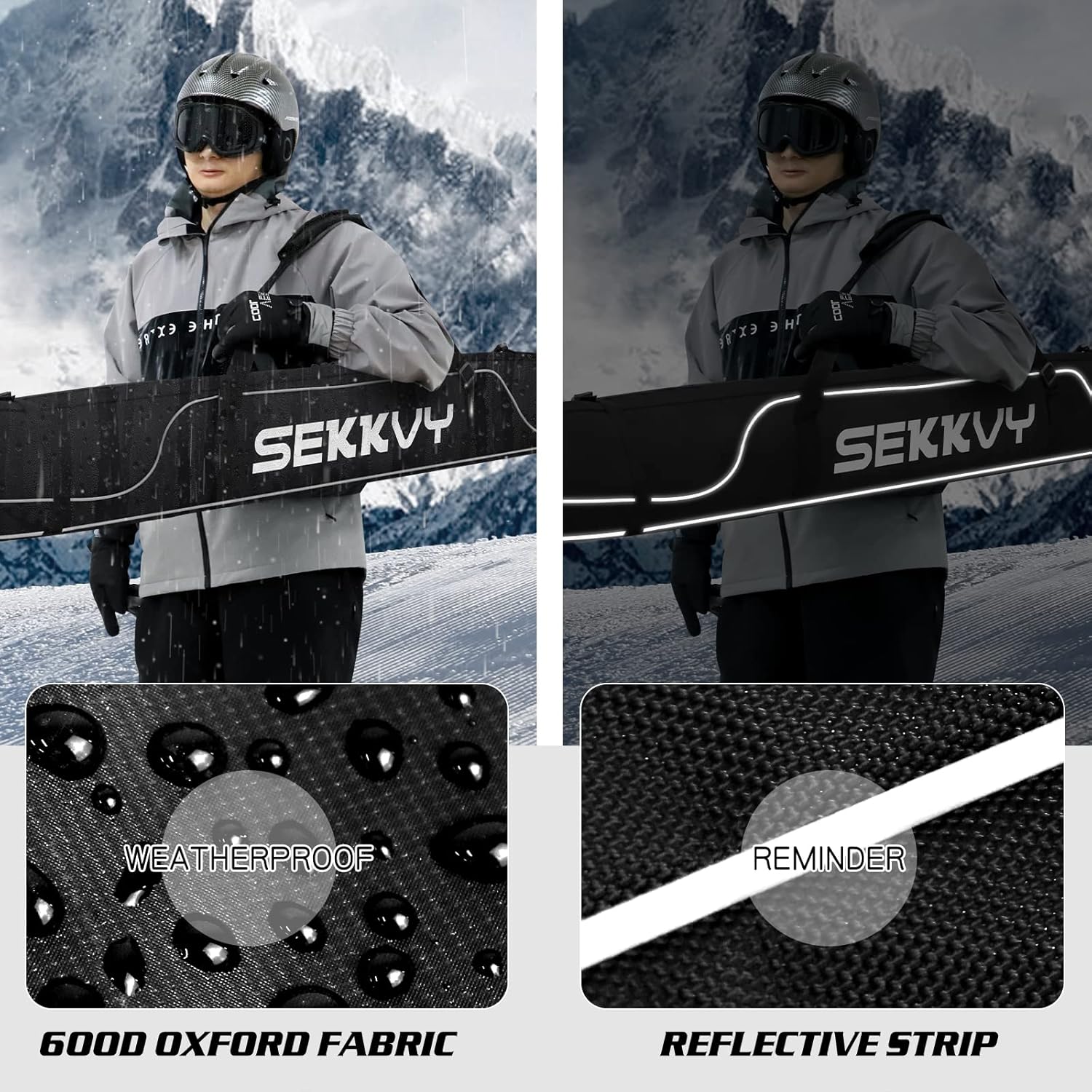 170CM67IN Bolsa de esquí Bolsa de snowboard 600D Impermeable Oxford Bolsa de viaje de esquí Correa de hombro ajustable para esquí, transporte de