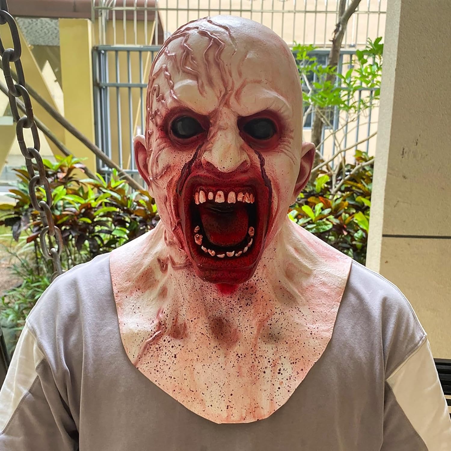 Máscara de alienígena de látex espeluznante máscara de alienígena de terror de Halloween, accesorios de fiesta de disfraces de miedo, tenedor y