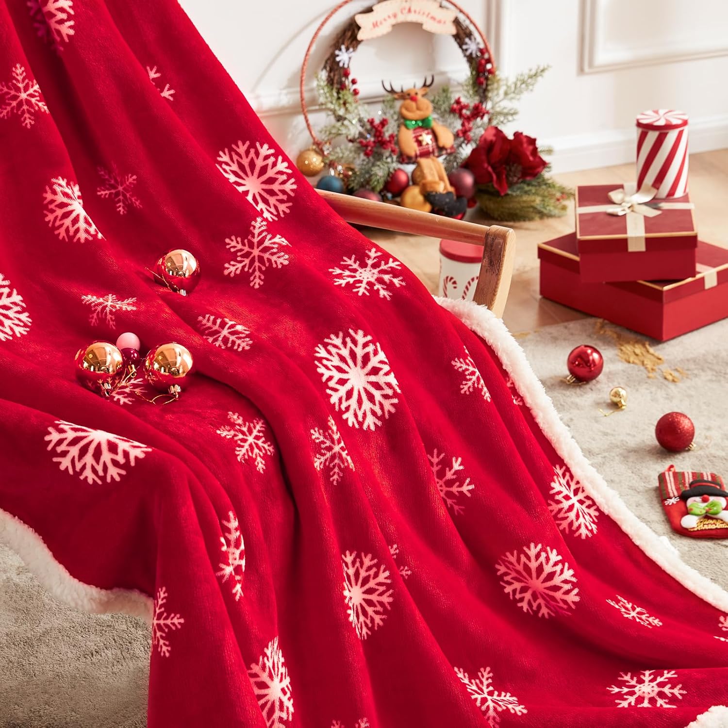 Touchat Manta de Navidad de sherpa roja, mullida, suave y acogedora, manta de microfibra de felpa de franela de vellón para sofá, cama y sofá (50 x