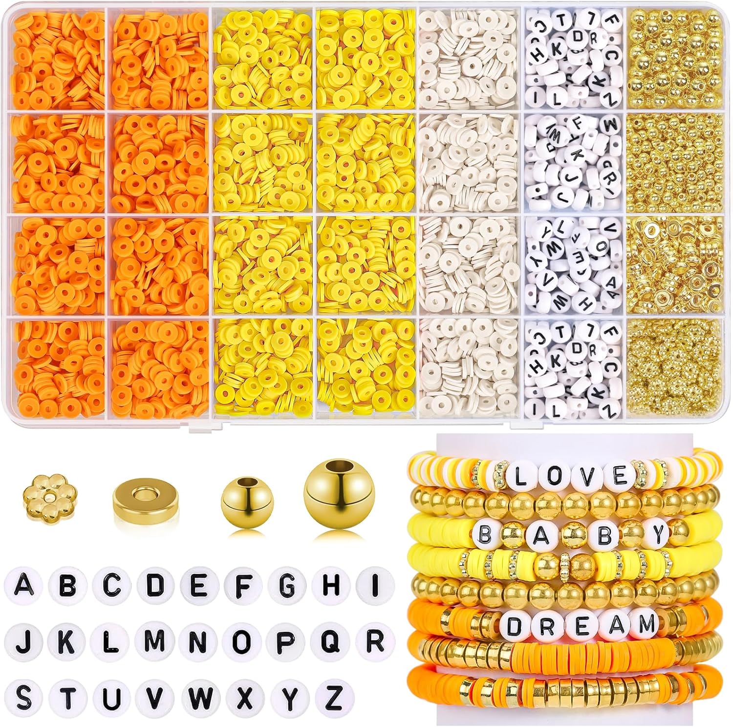 Kit de 5000 piezas para hacer pulseras de cuentas de arcilla para niñas, cuentas de arcilla de la amistad para pulseras, cuentas amarillas,