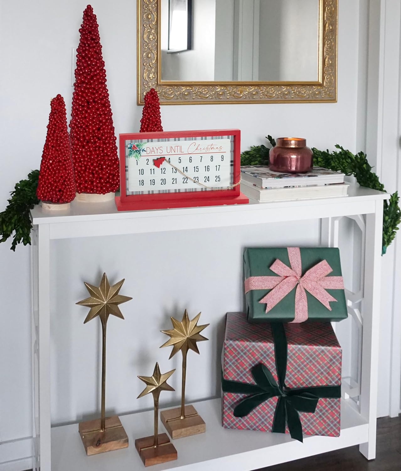 Hanna’s Handiworks Calendario de Adviento de cuenta regresiva de Navidad, decoración de mesa magnética de madera, mueve la pieza del árbol de