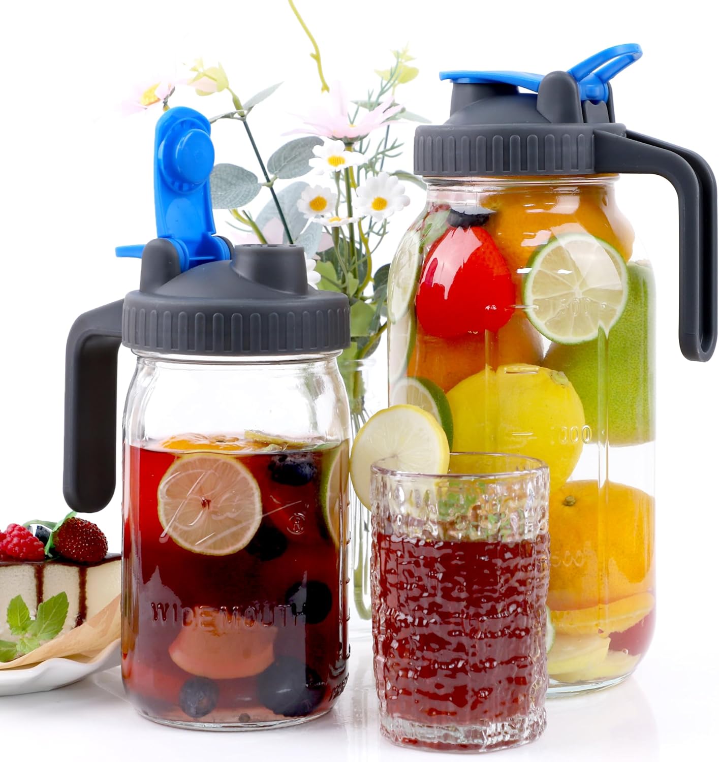 Jarra de vidrio con tapa abatible para café frío, té helado, leche, jugo, limonada