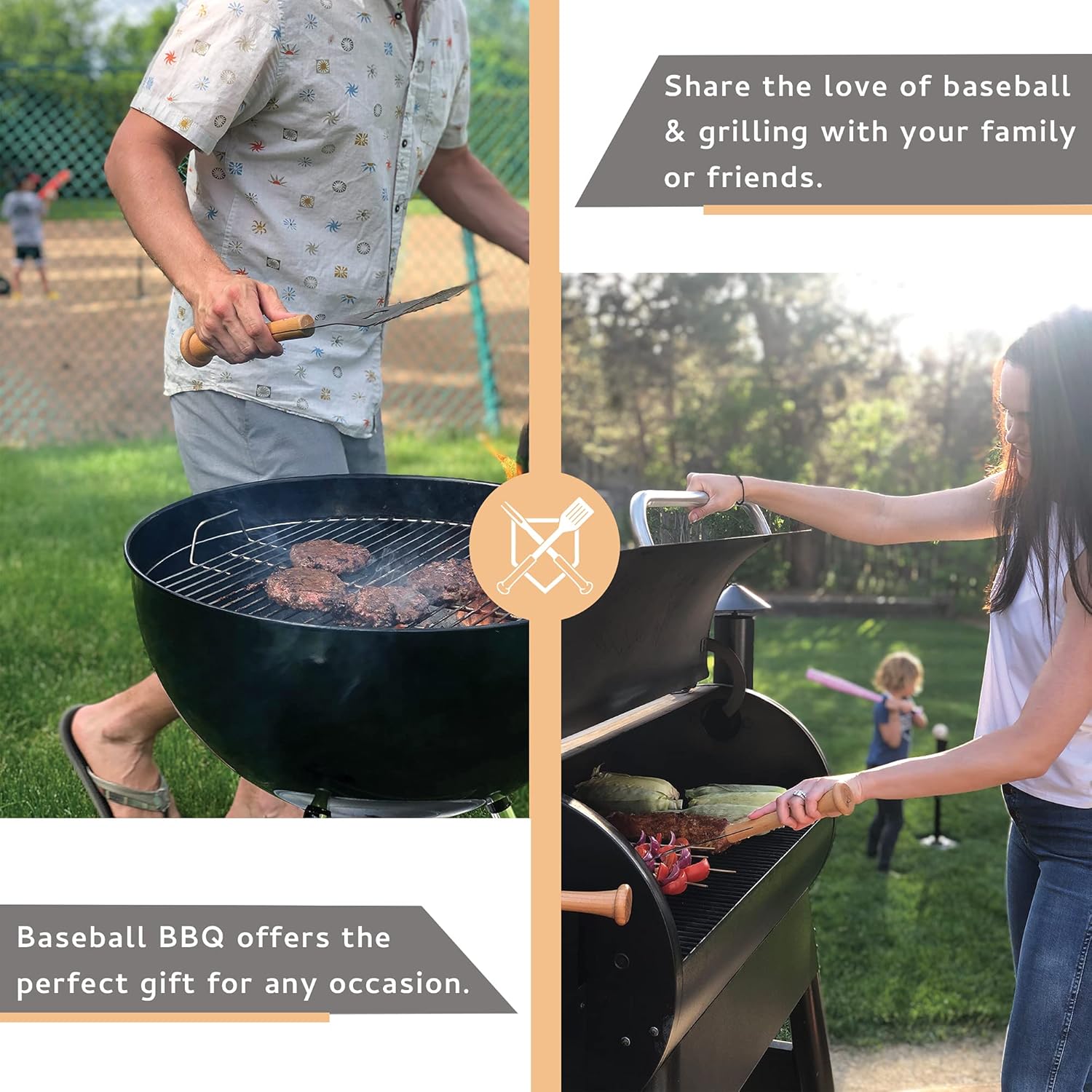 Baseball BBQ Pinzas para parrilla ‘Splitfinger’  Accesorios y utensilios para parrilla para aficionados al béisbol  Mango de murciélago de madera