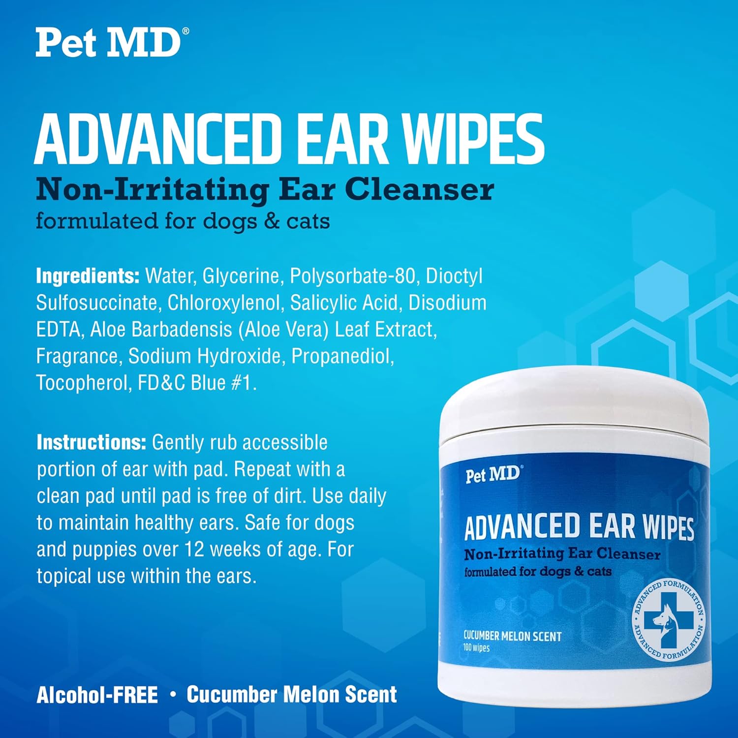 Pet MD Advanced Otic – Toallitas limpiadoras de oídos para gatos y perros, fórmula veterinaria trata infecciones de oído, 100 unidades
