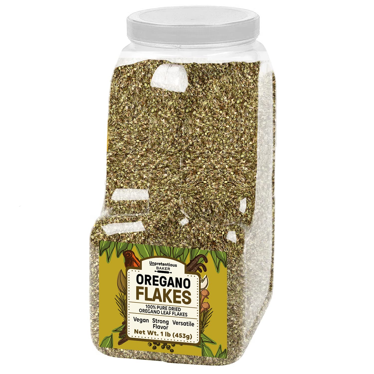 Unpretentious Copos de orégano, 1 libra, sabor rico, ingrediente versátil, tamaño a granel