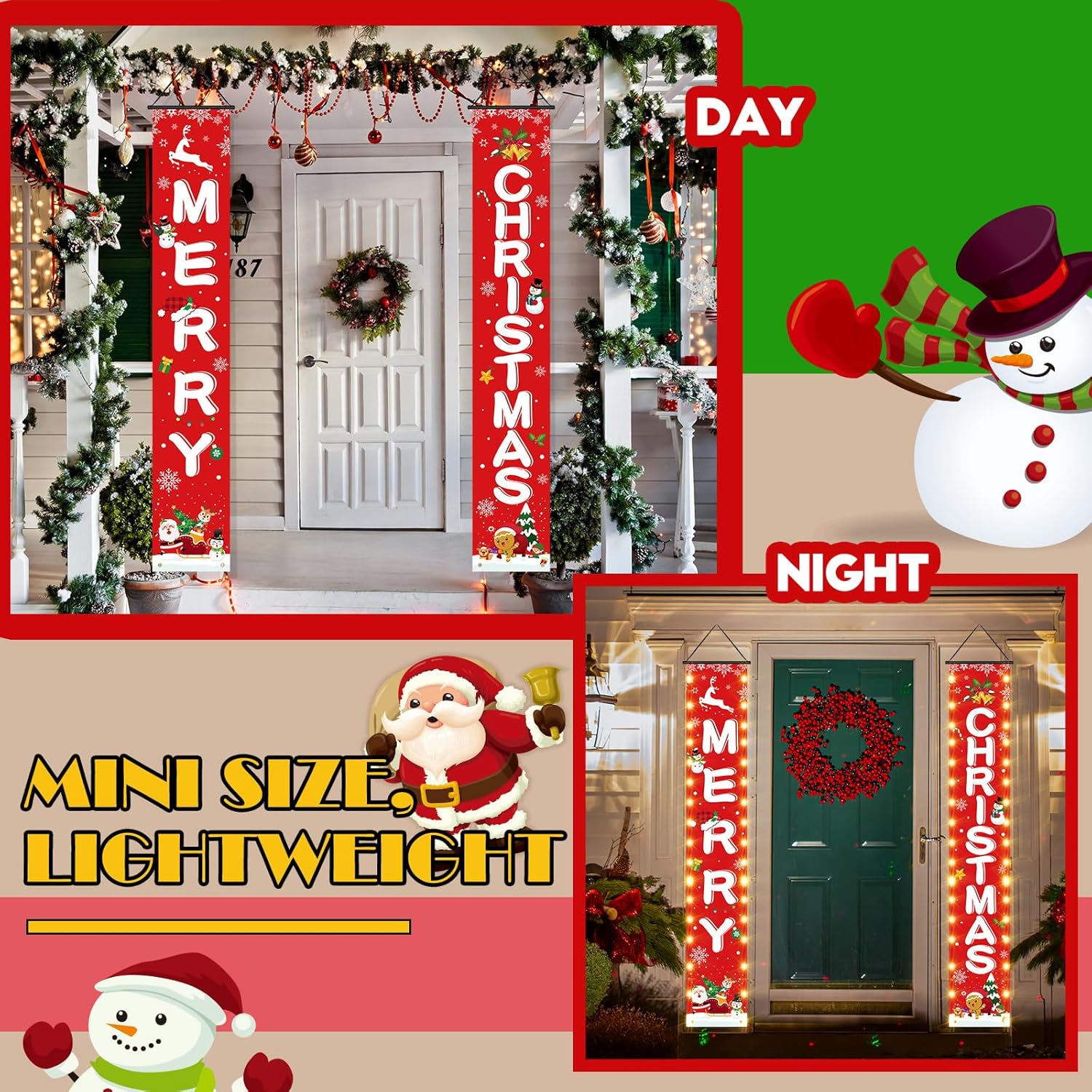 2 pares de carteles de Navidad y Acción de Gracias para porche con cadena de luces LED, Acción de Gracias, Navidad, colgantes, decoración de puerta