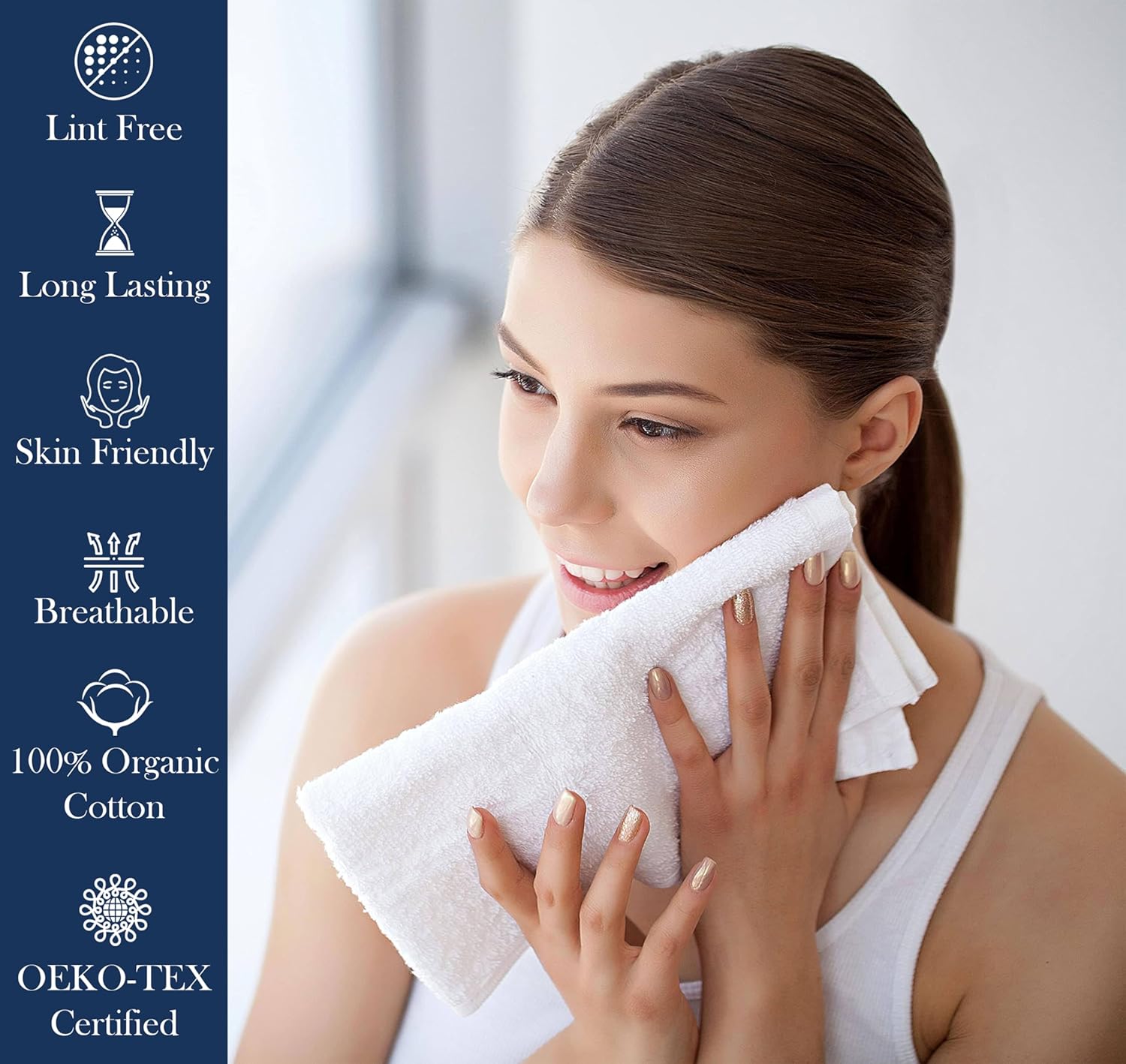 Delara Paquete de 2 toallas de mano de algodón orgánico de lujo, con certificación GOTS y OEKO-TEX, toallas de calidad de hotel de primera calidad,