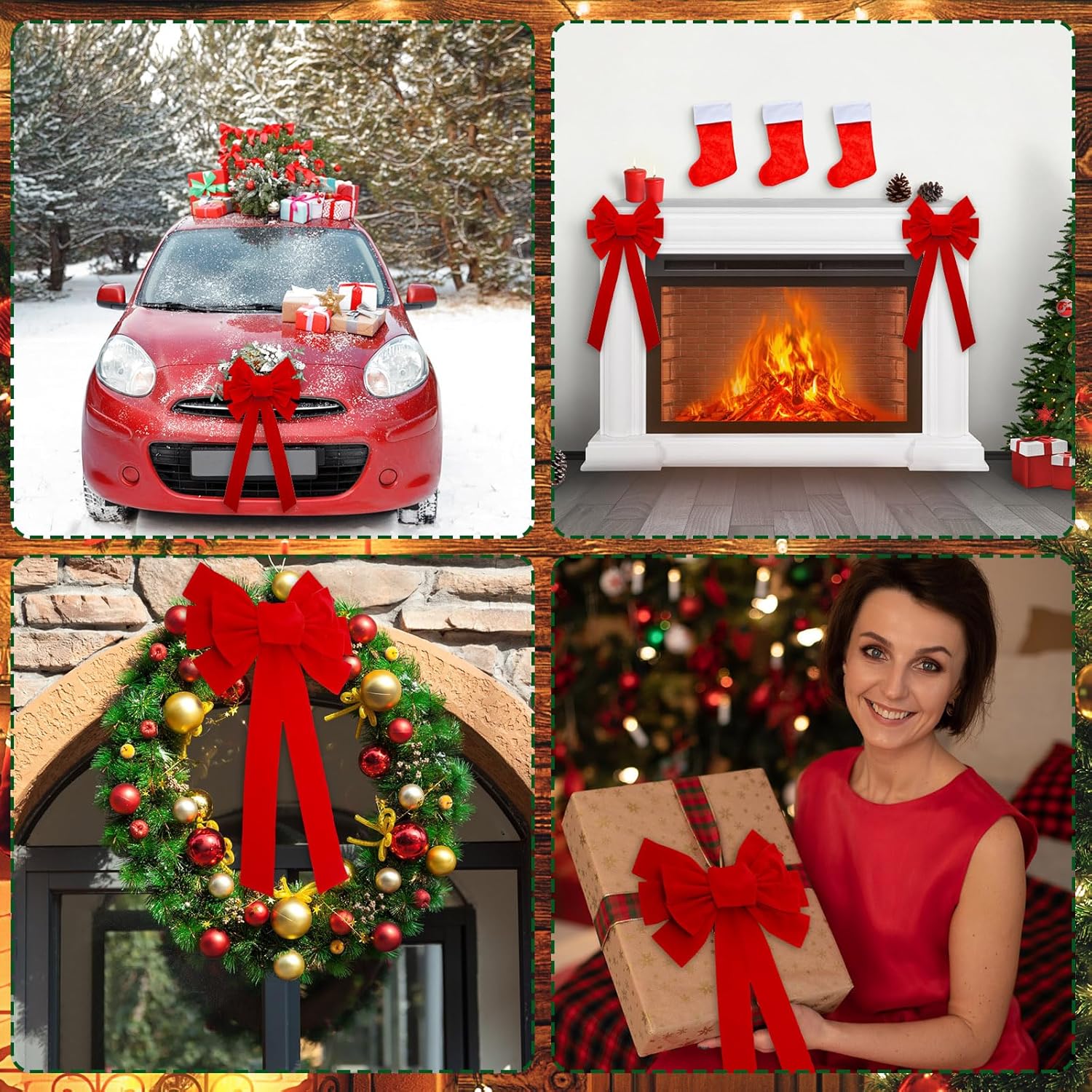 12 lazos grandes de terciopelo rojo de Navidad de 21 x 9 pulgadas, lazos decorativos de Navidad para decoración de árbol de Navidad para decoración